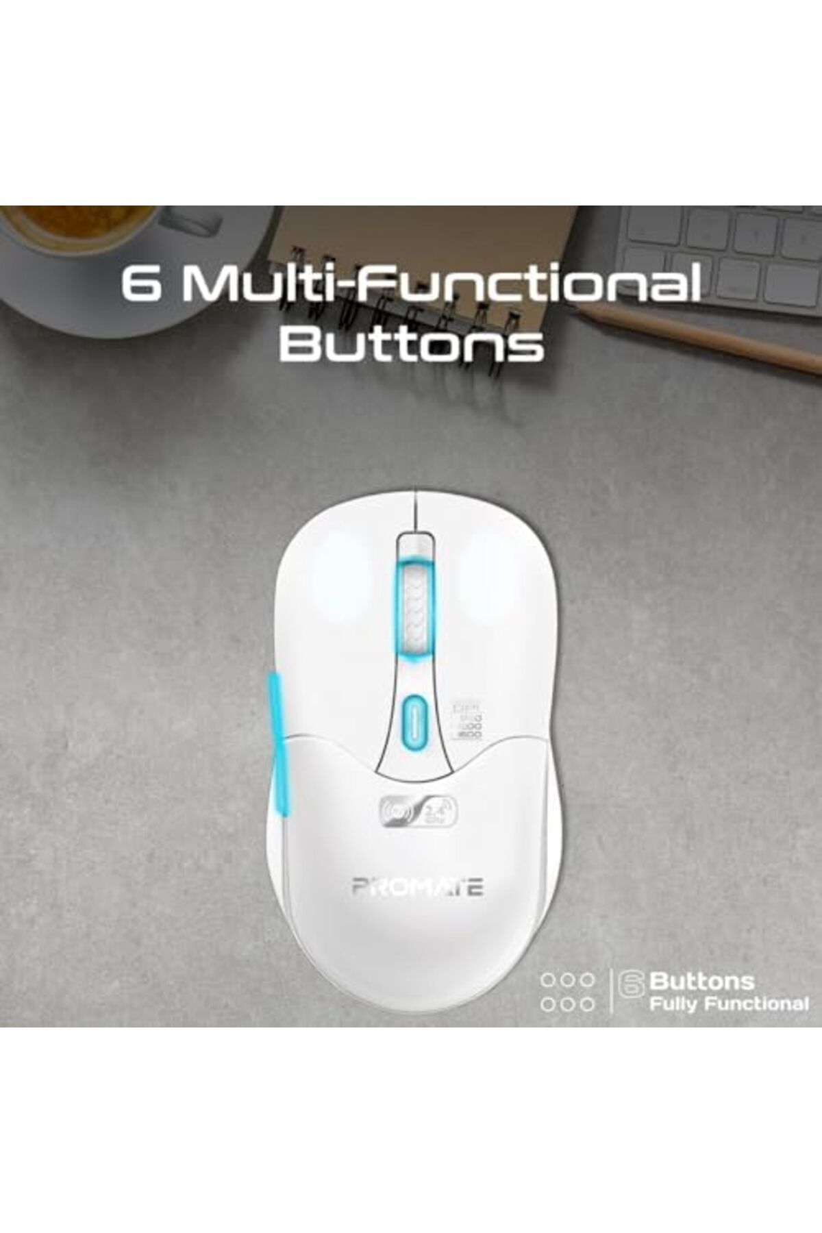 Promate-Cordless Mouse - Premium Bluetooth Nano Receiver Wireless Mouse with Dual Mode Connectivity 5