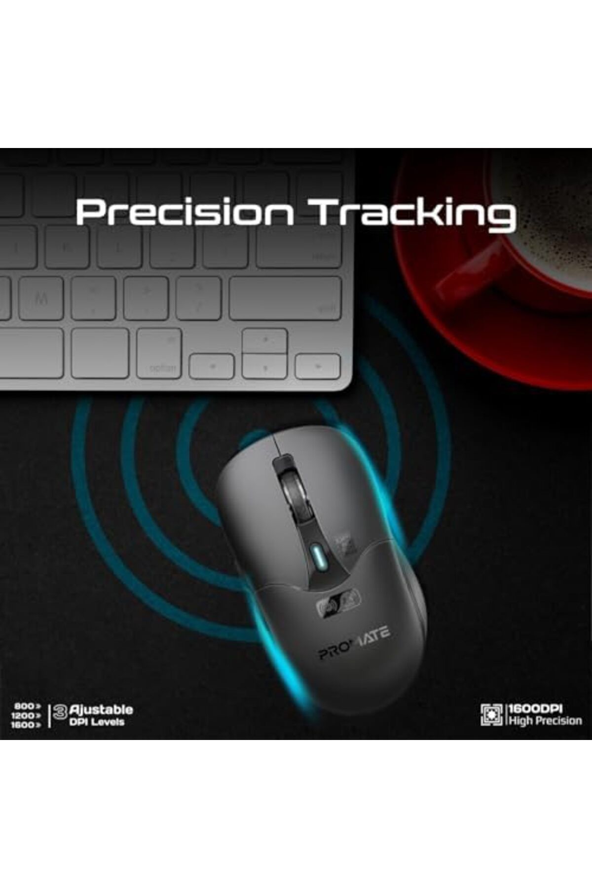 Promate-Cordless Mouse, Premium Bluetooth Nano Receiver Wireless Mouse with Dual Mode Connectivity, 2