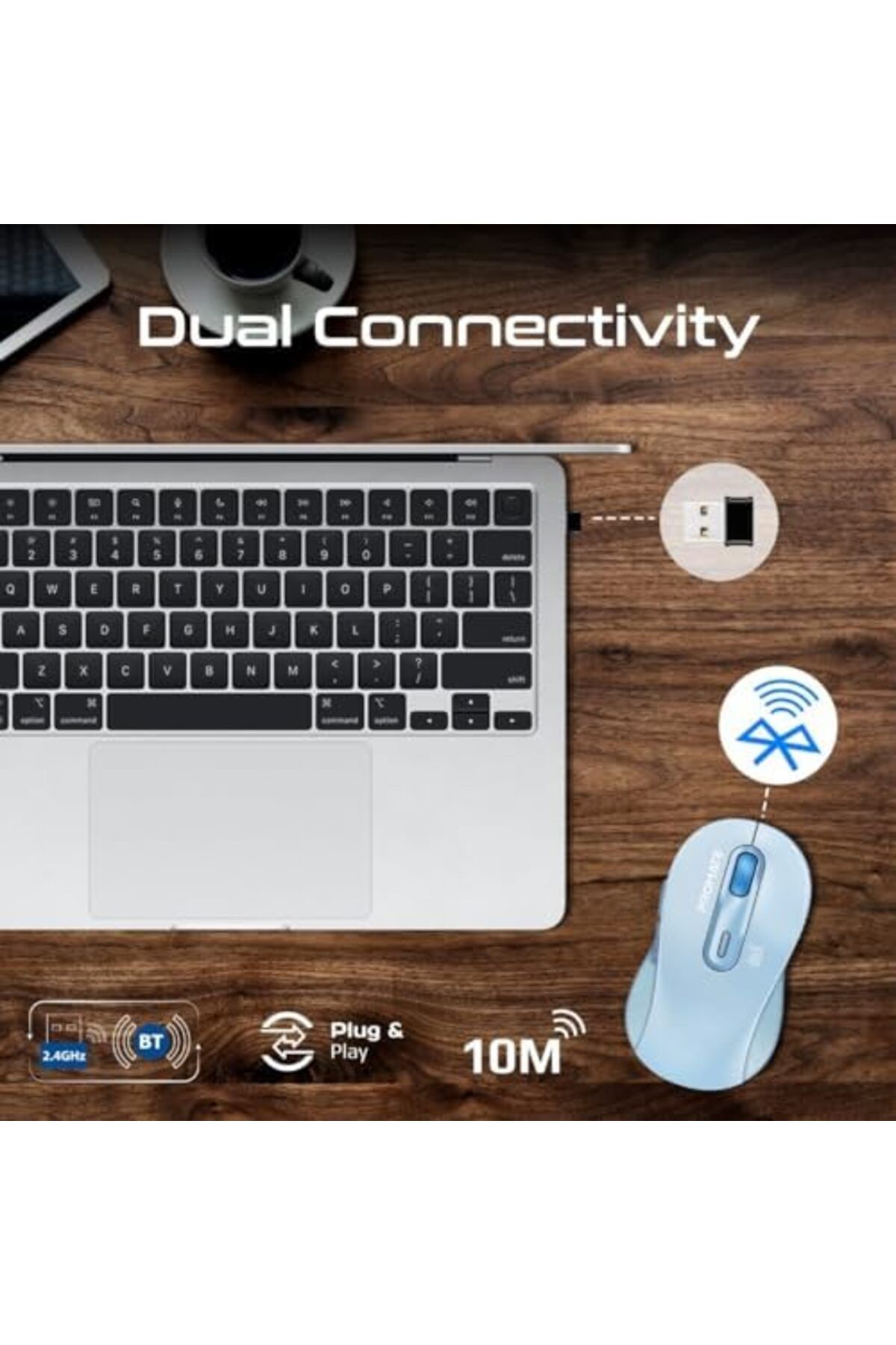 Promate-Wireless Mouse, Ergonomic Ambidextrous Wireless Mice with Dual Mode Connectivity, Bluetooth 4