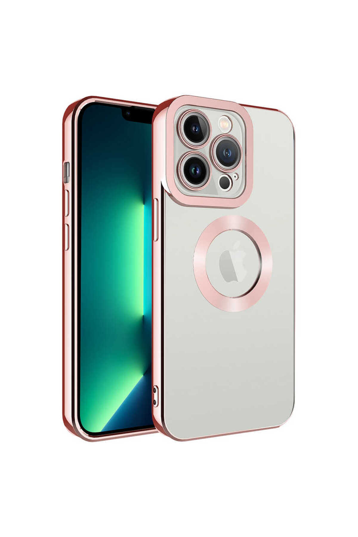 Apple iPhone 14 Pro Case Transparent Back Edges Platinum Plated Shows Phone Logo