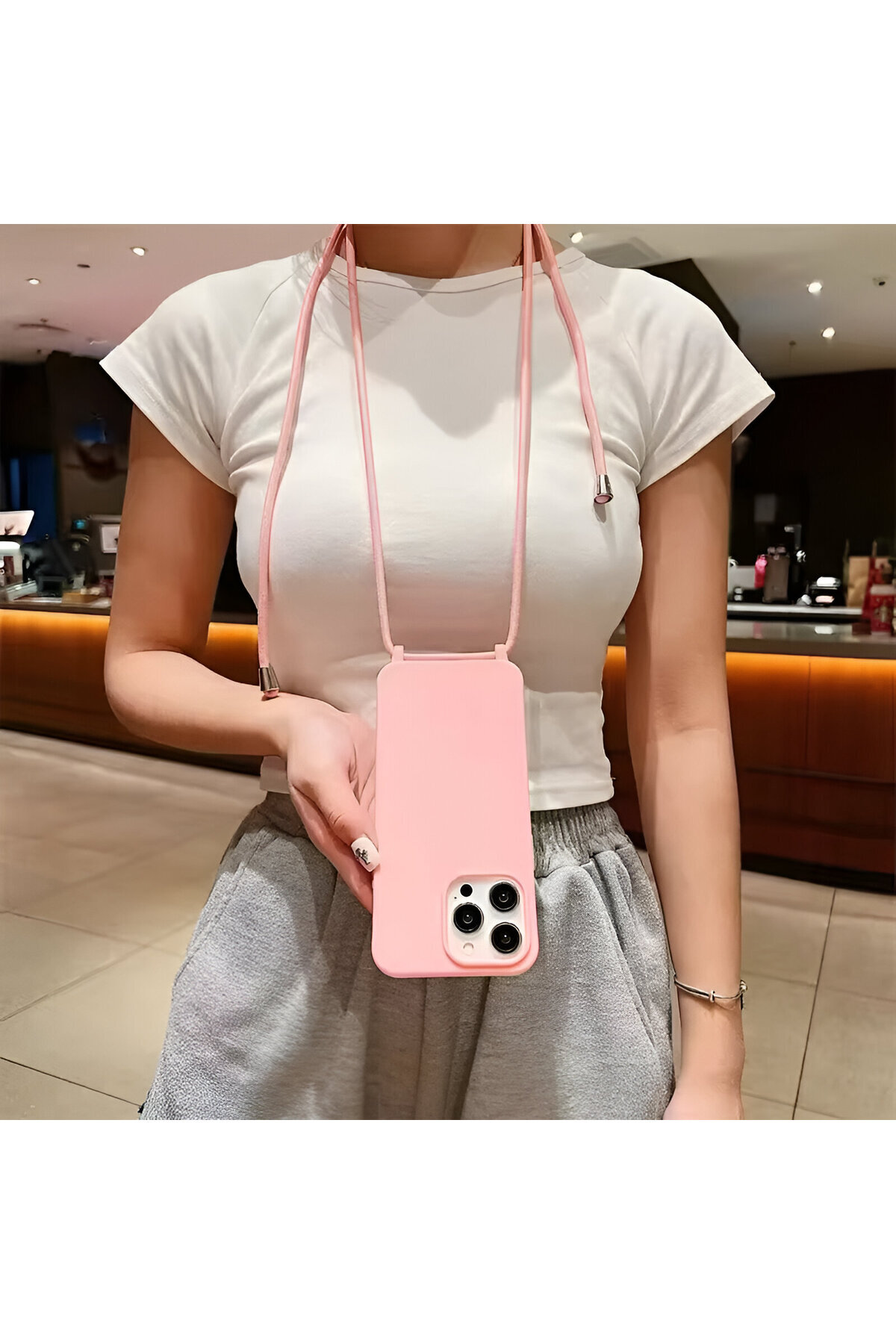 Iphone 16 (6.1 inch) Compatible Velvet Silicone Launch Case with Drawstring Neck Strap
