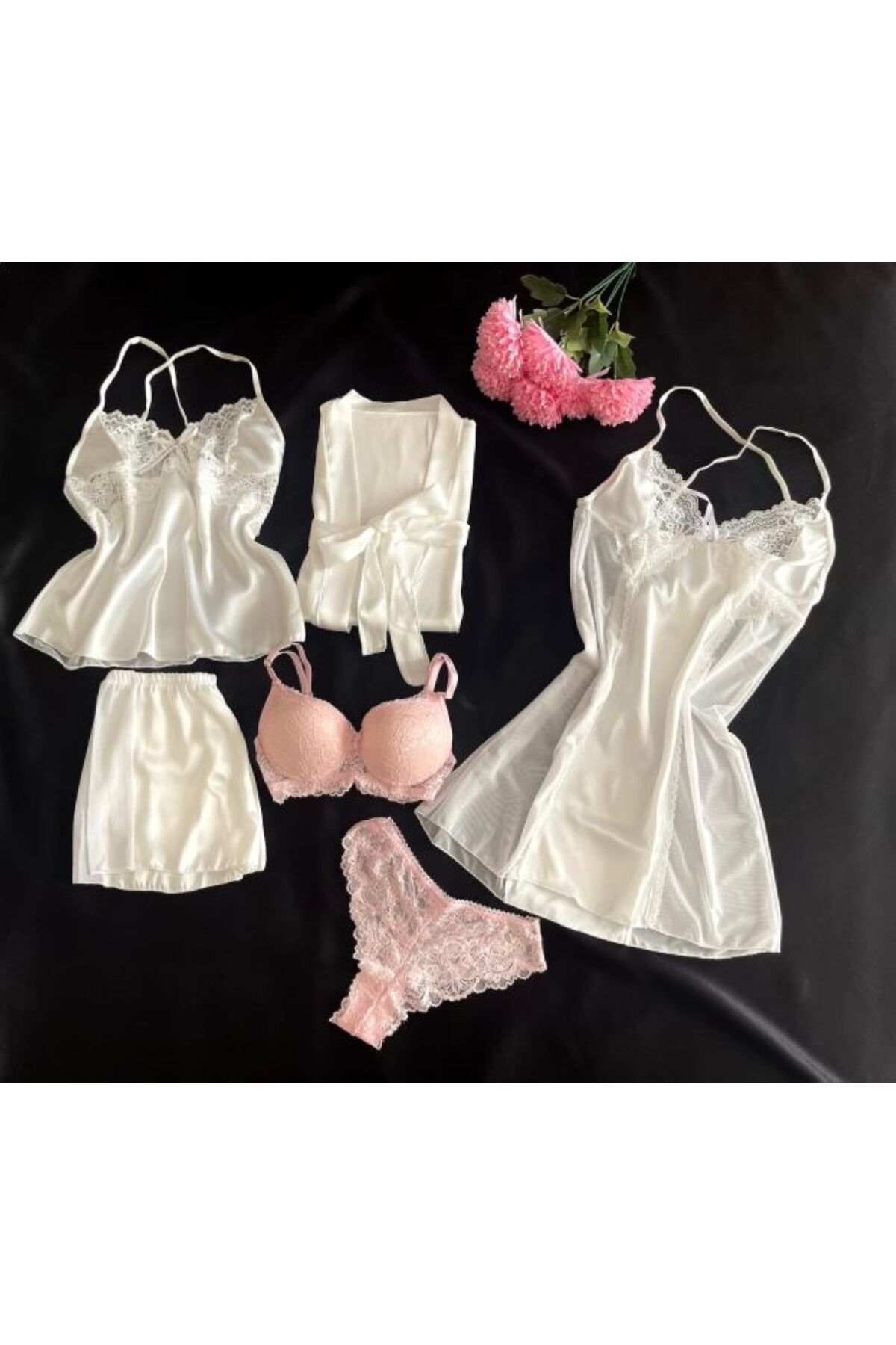 MODA İpek Saten Ekru 6 parça Gelin Seti