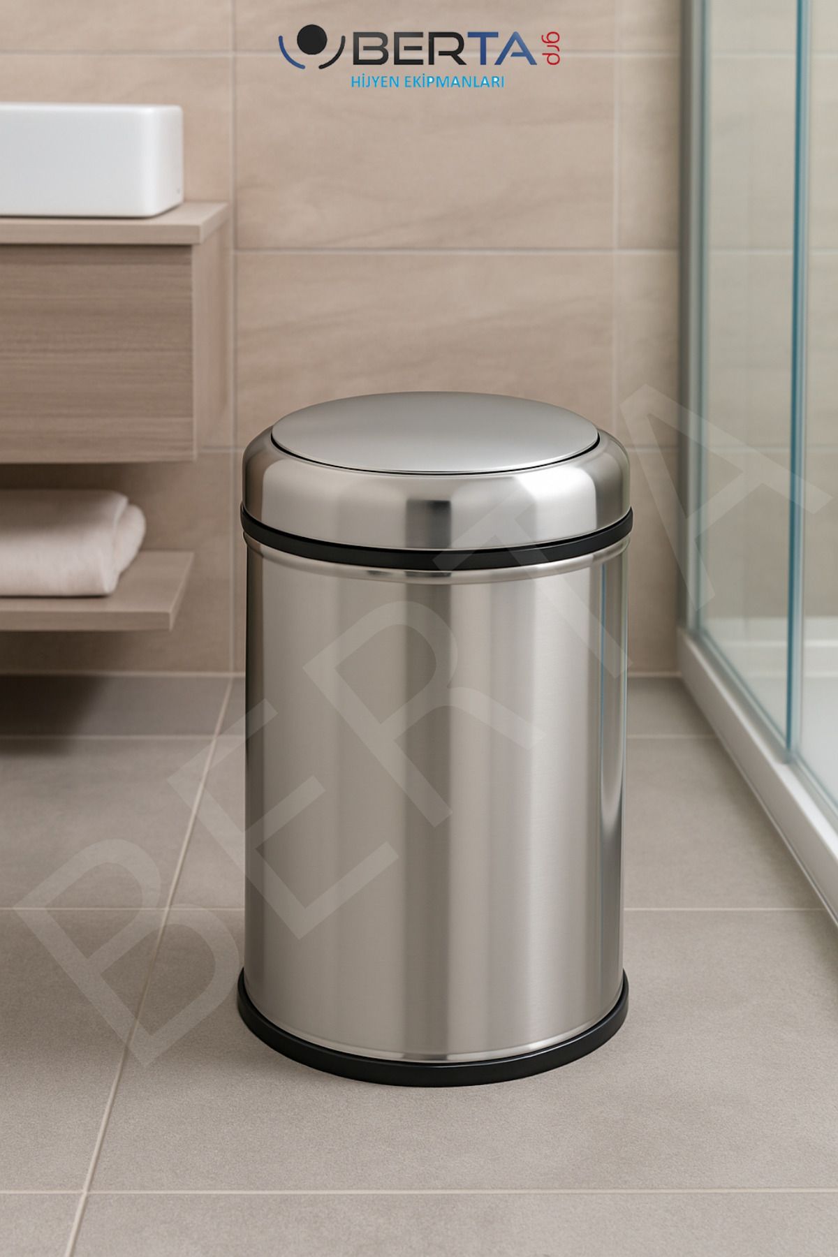 Berta Hijyen-Metal Practical Lid Trash Can 8Lt and Toilet Brush Bathroom Set - Mini Size Garbage Bag Is a Gift 2