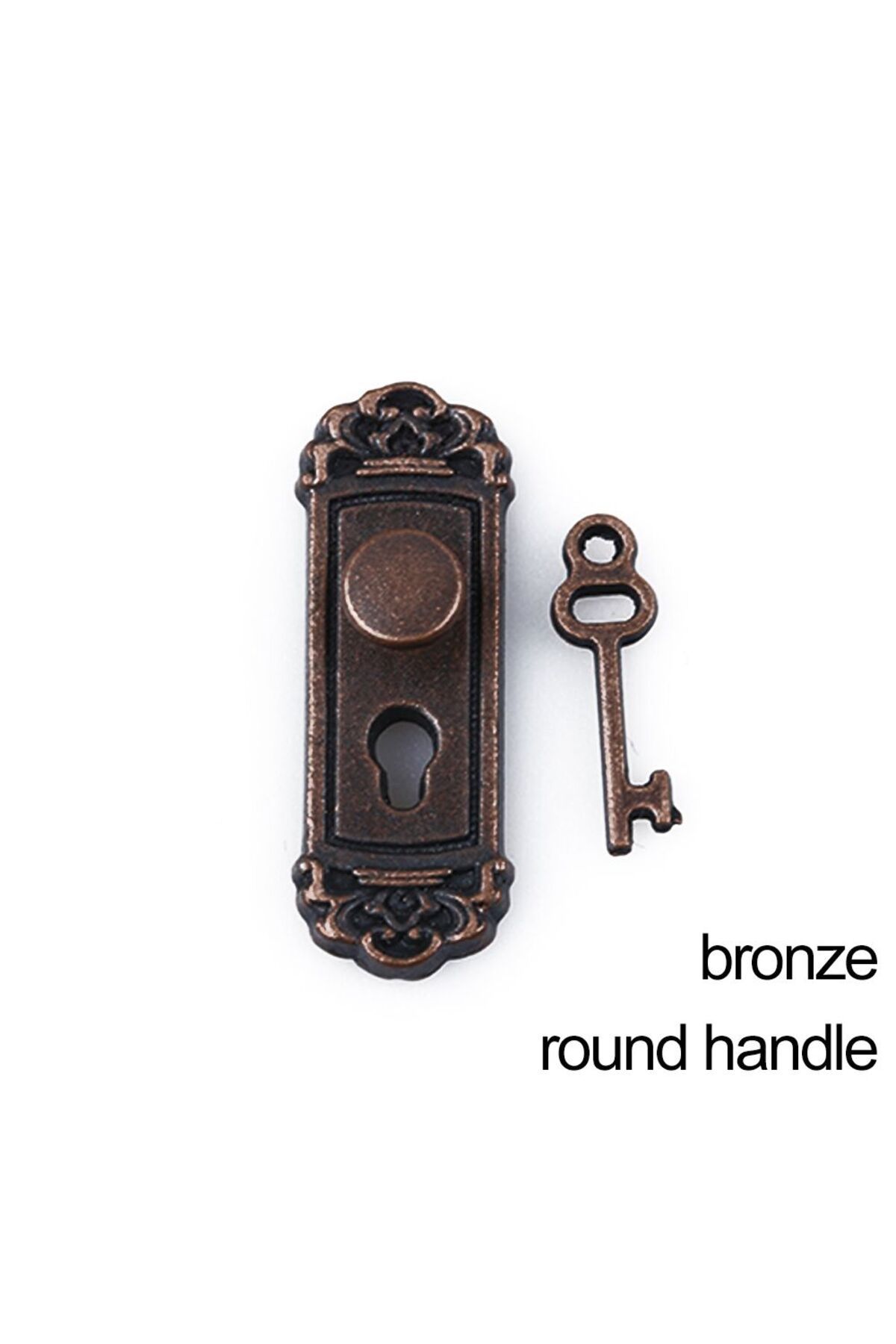 Choice-bronze-round handle Retro Style 1/12 Scale Dollhouse Lock Key Set Miniature Door Handles Brass Knobs 1