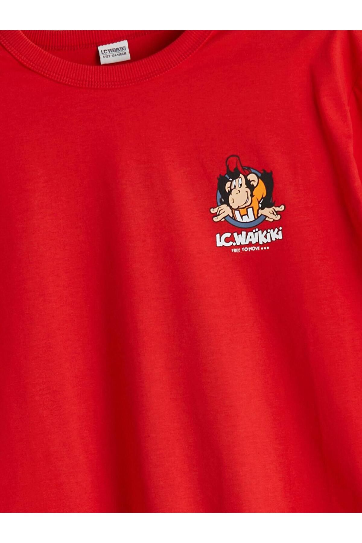 LC Waikiki-Αγόρι μπλουζάκι με λαιμόκοψη Nostalgic Monkey printed 2