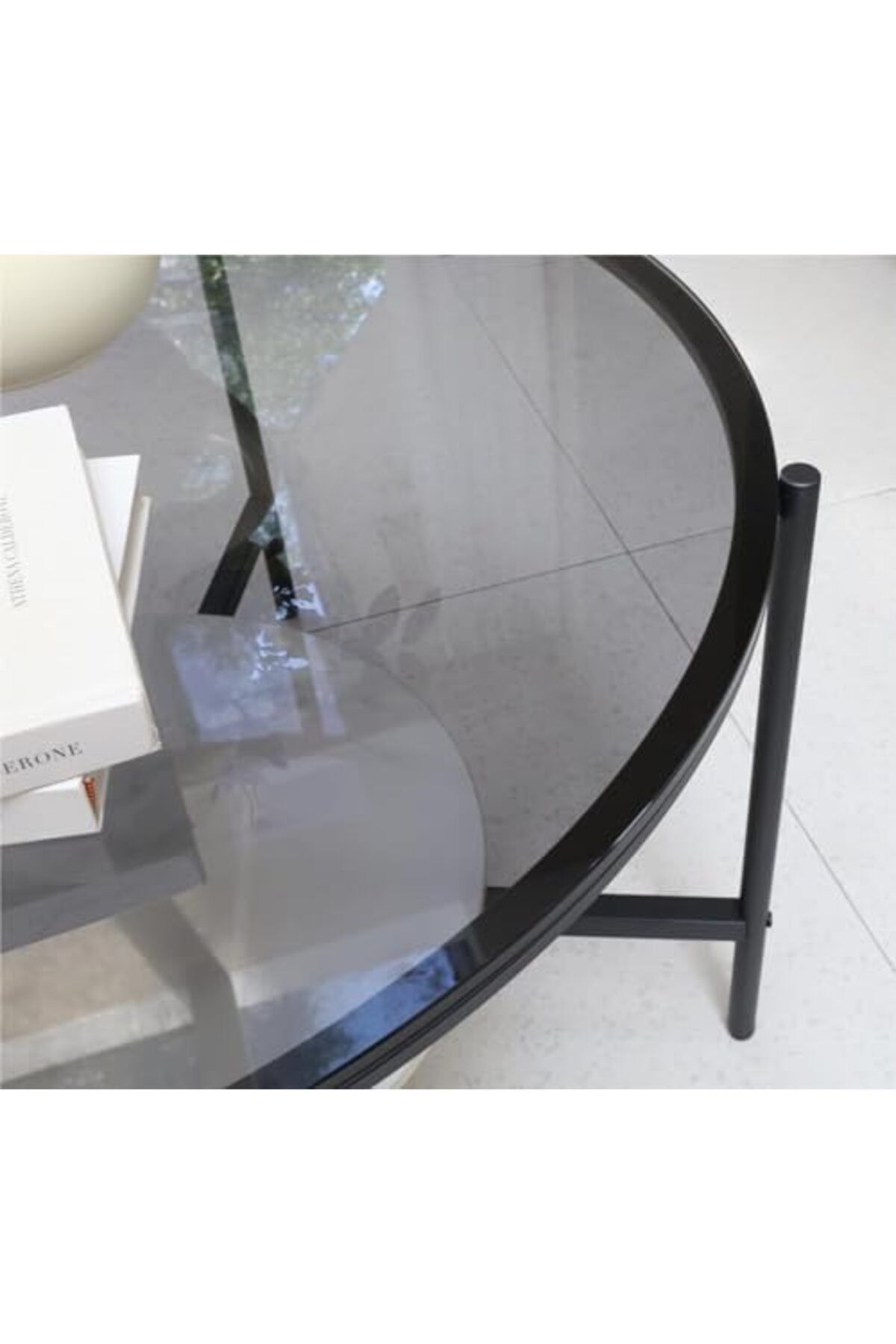 AGD-2-Tier Round Coffee Table, Luxury Modern Center Table with Large Tempered Glass Top and Low Sint 7