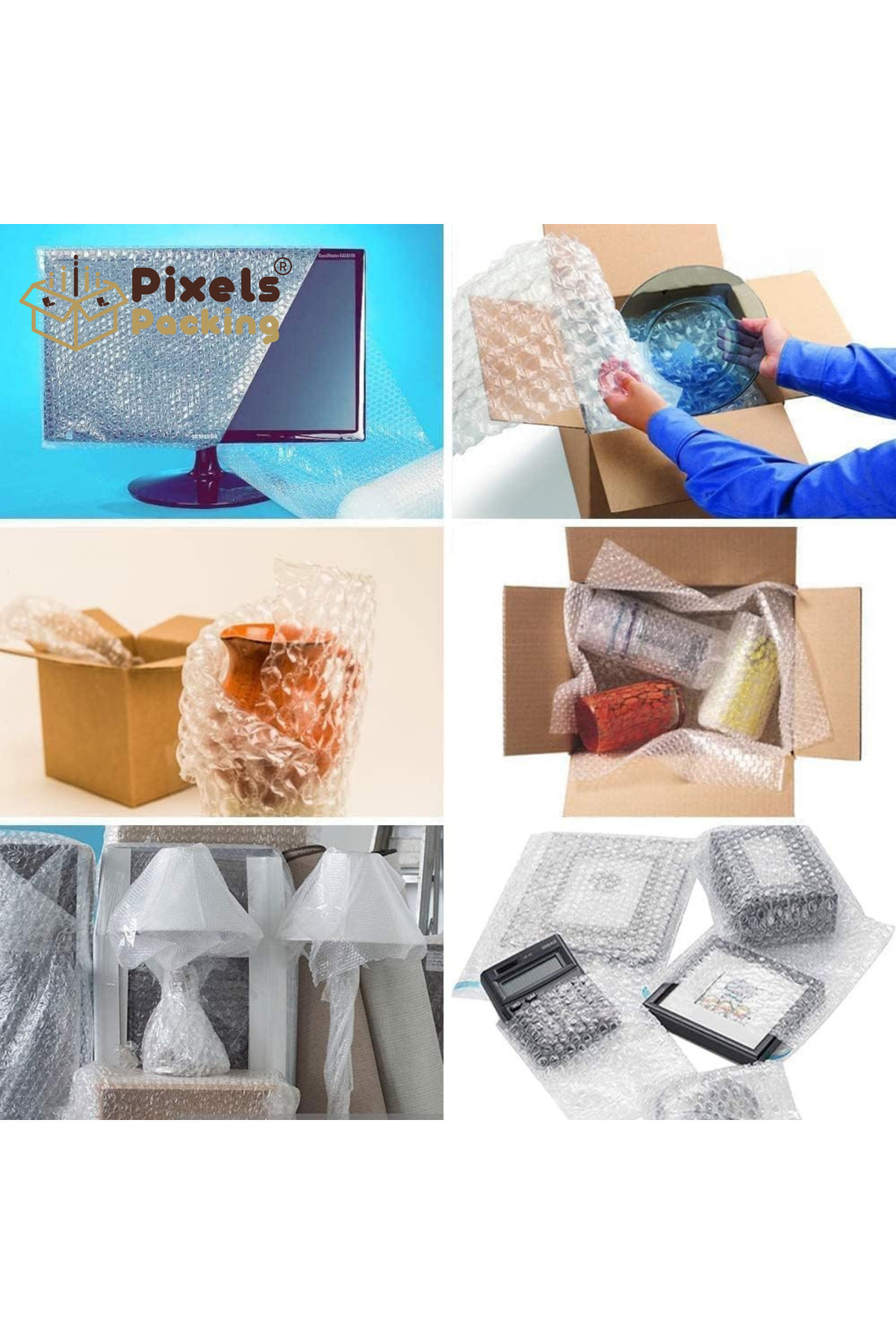 PixelsPacking-2 Rolls of PixelsPacking Clear Bubble Wrap 50cm Wide x 5m Long, Multi-Use for Packaging and Shipping 5