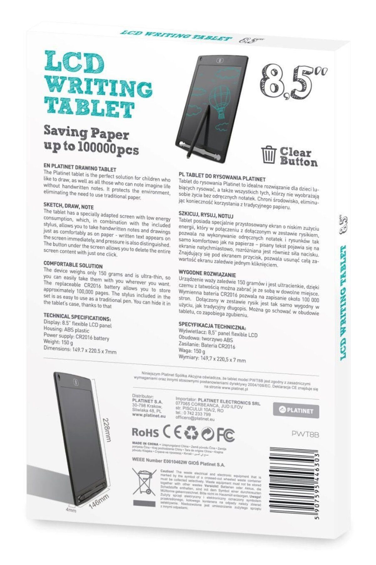 Platinet-Writing tablet 44630, 8.5'', with stylus pen, black 7