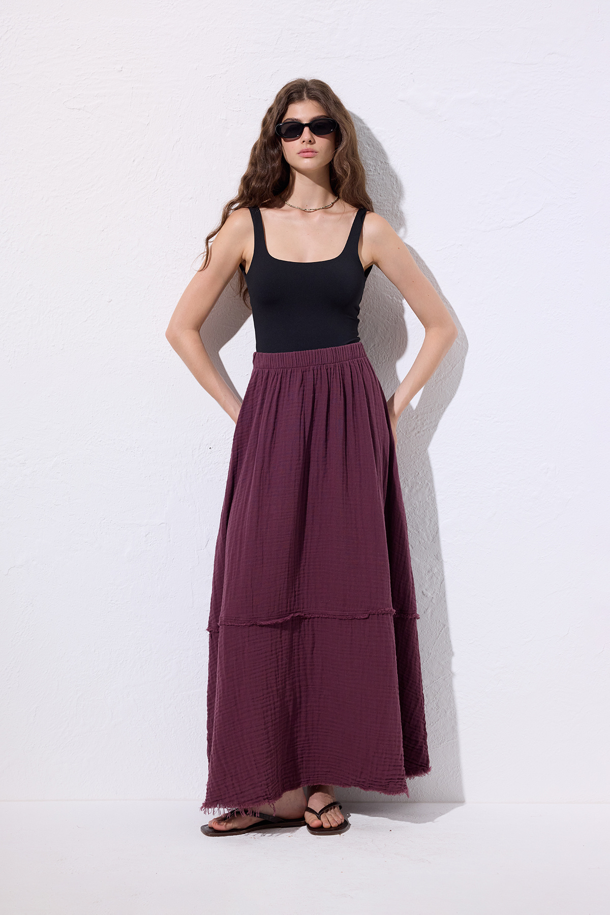 Manuka-Muslin Fold Wide Skirt Murdum 3