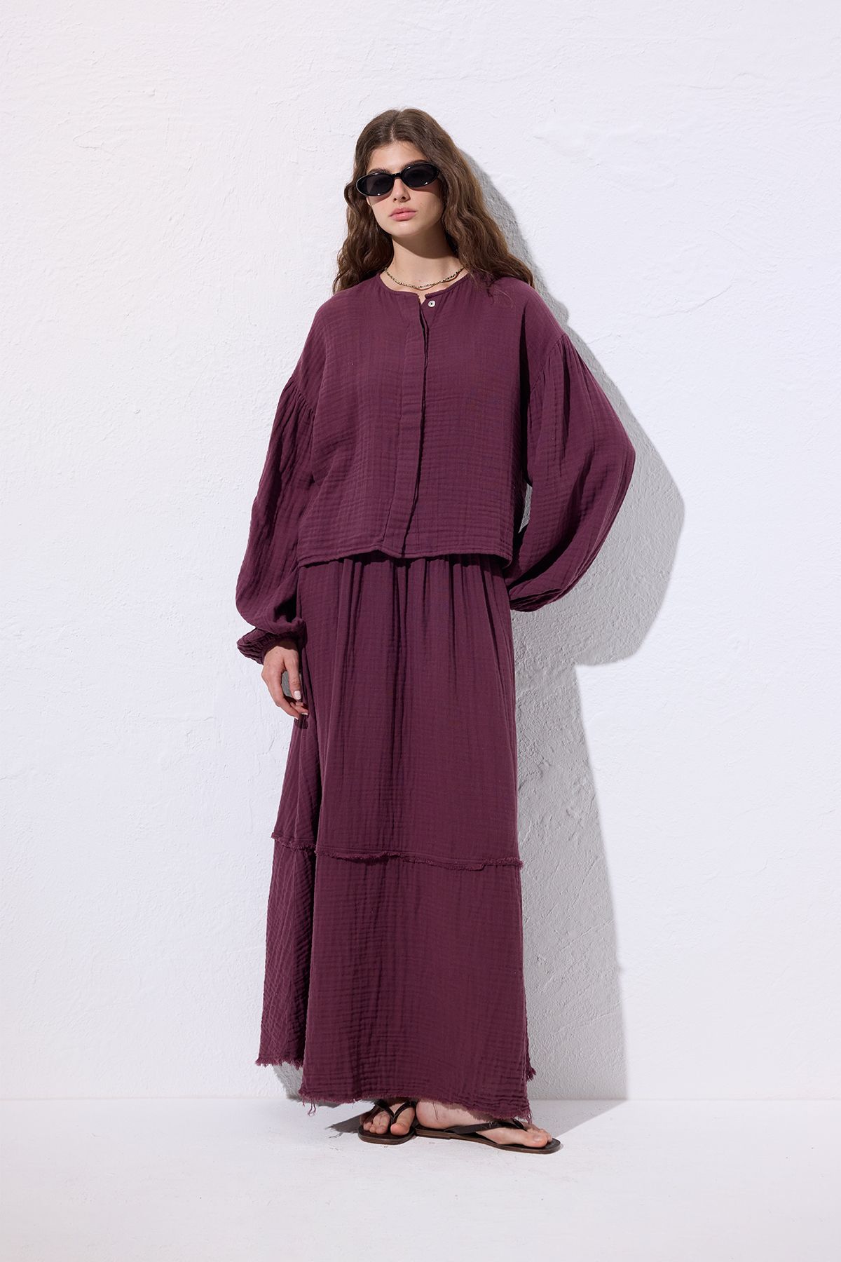 Manuka-Muslin Fold Wide Skirt Murdum 2