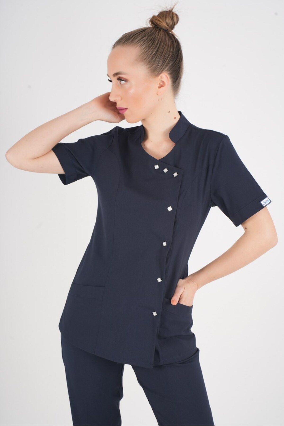 Nur Medikal Giyim-Aylu Model Soft Lycra Bleumarin Doctor Asistentă Spital Scrubs Uniforme Echipa 5