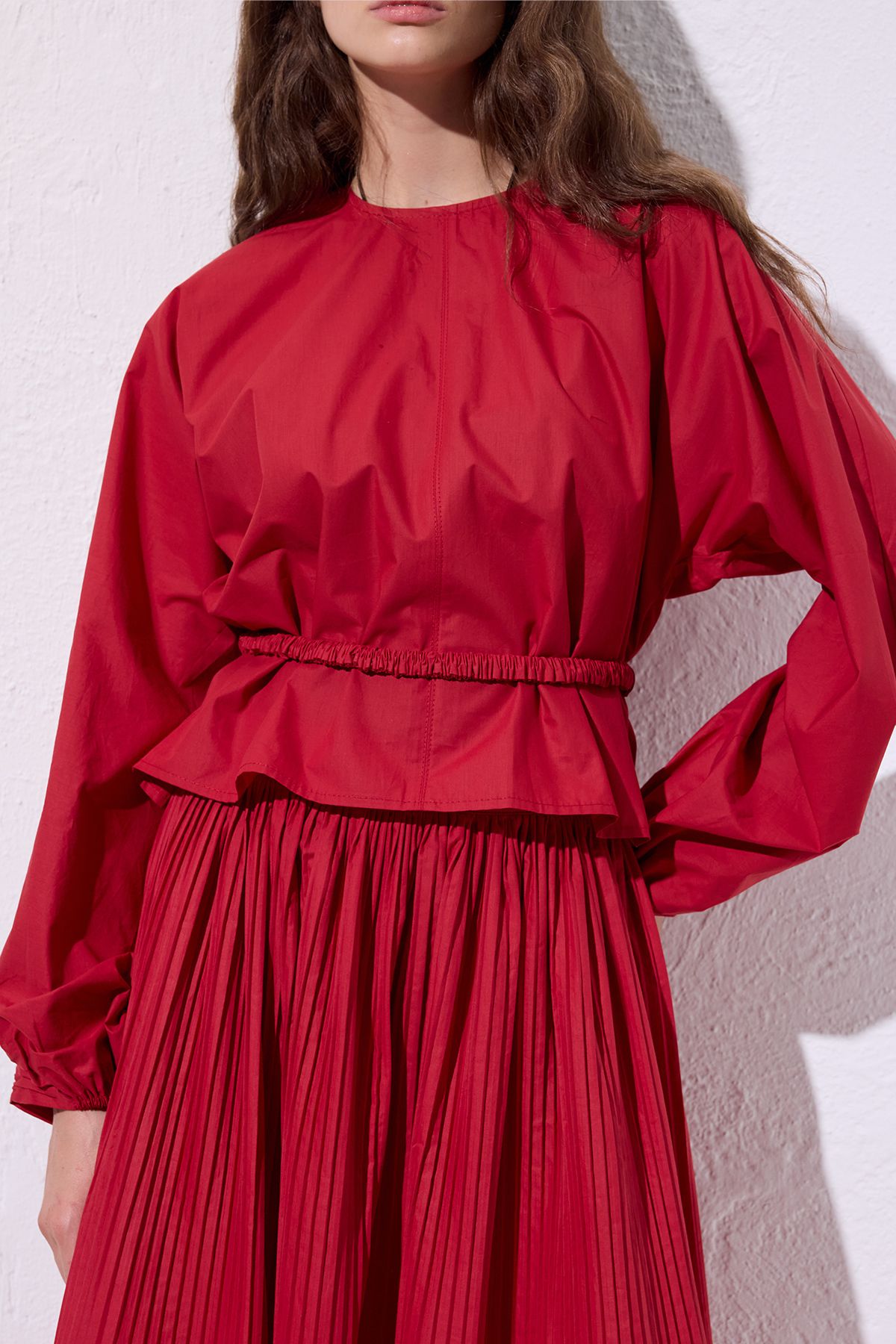 Manuka-Short Bluz with Binding Details Red 6
