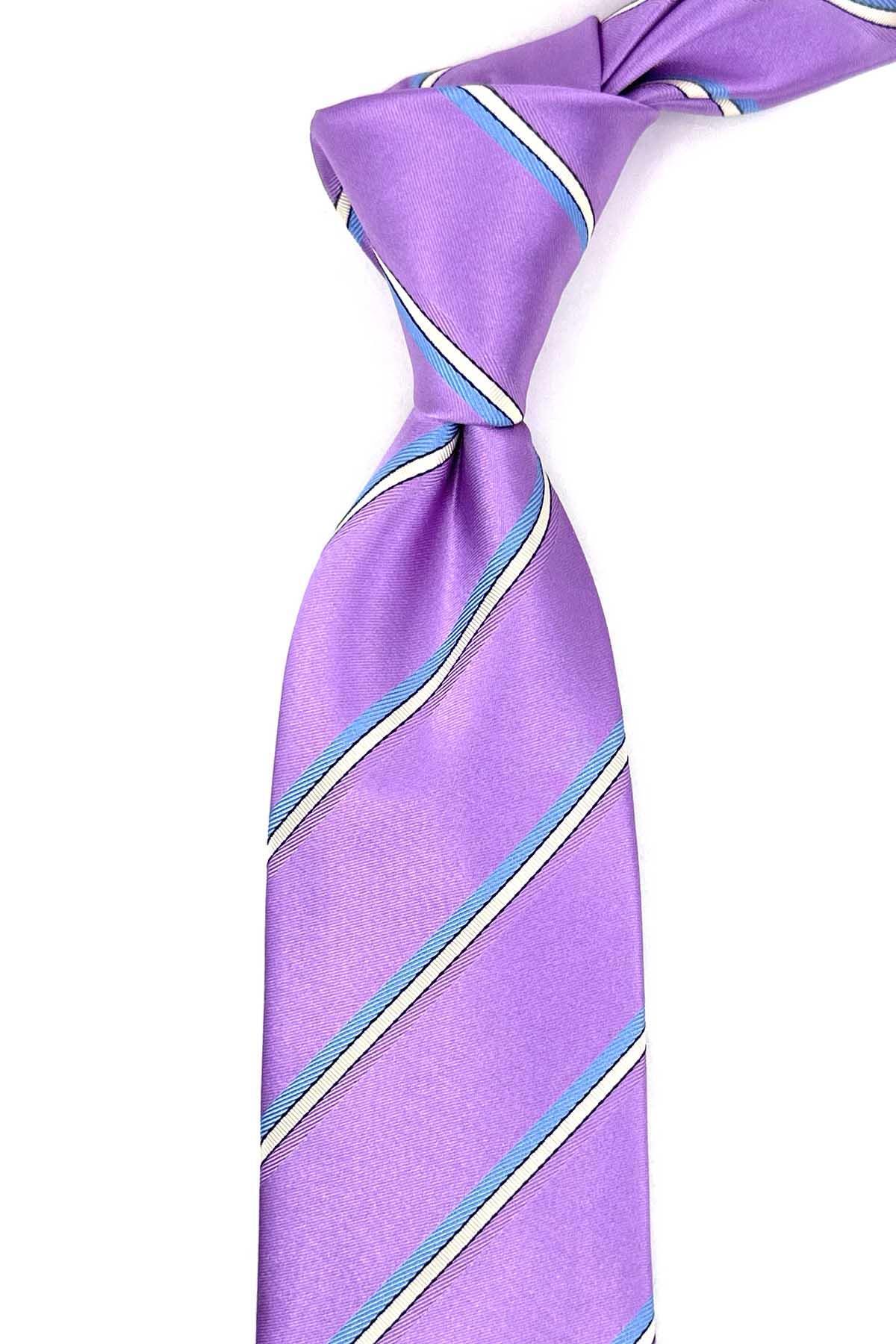  کراوات ابریشمی ایتالیایی راه راه یاسی رنگ مدل Kilreen IK1936