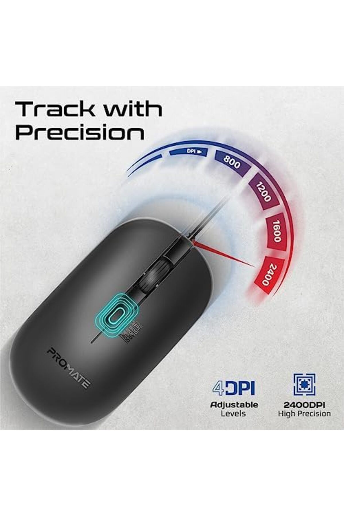 Promate-Wired Mouse with 6 million Keystrokes, Adjustable 2400DPI, 4 Programmable Buttons, 1.5m Cord 5
