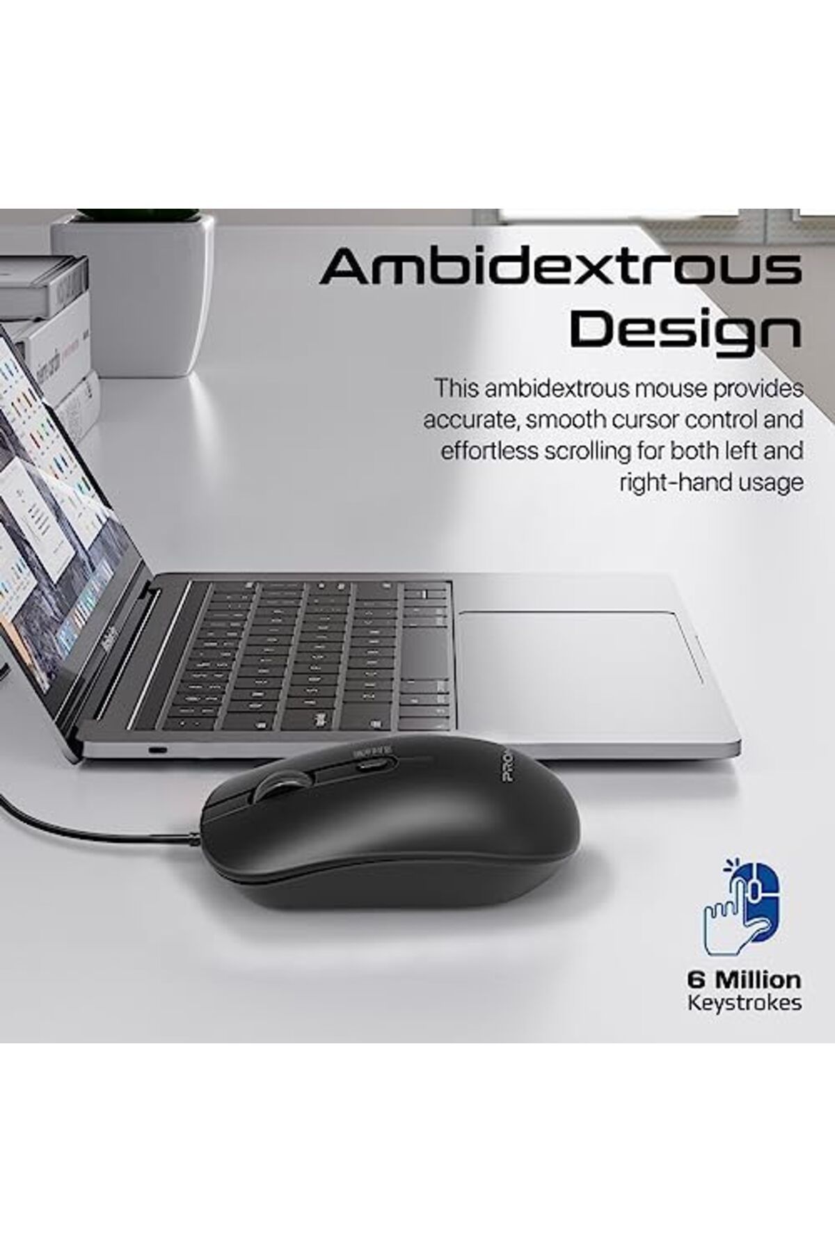 Promate-Wired Mouse with 6 million Keystrokes, Adjustable 2400DPI, 4 Programmable Buttons, 1.5m Cord 4