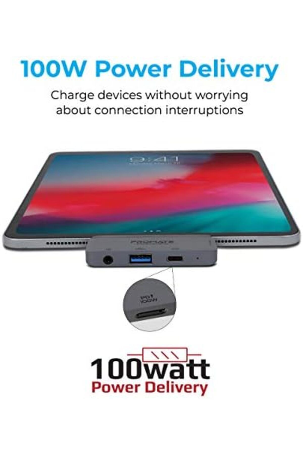 Promate-USB-C Hub, 4-in-1 Multi-Media Type-C Adapter with 100W USB-C Power Delivery Port, High-Defin 3