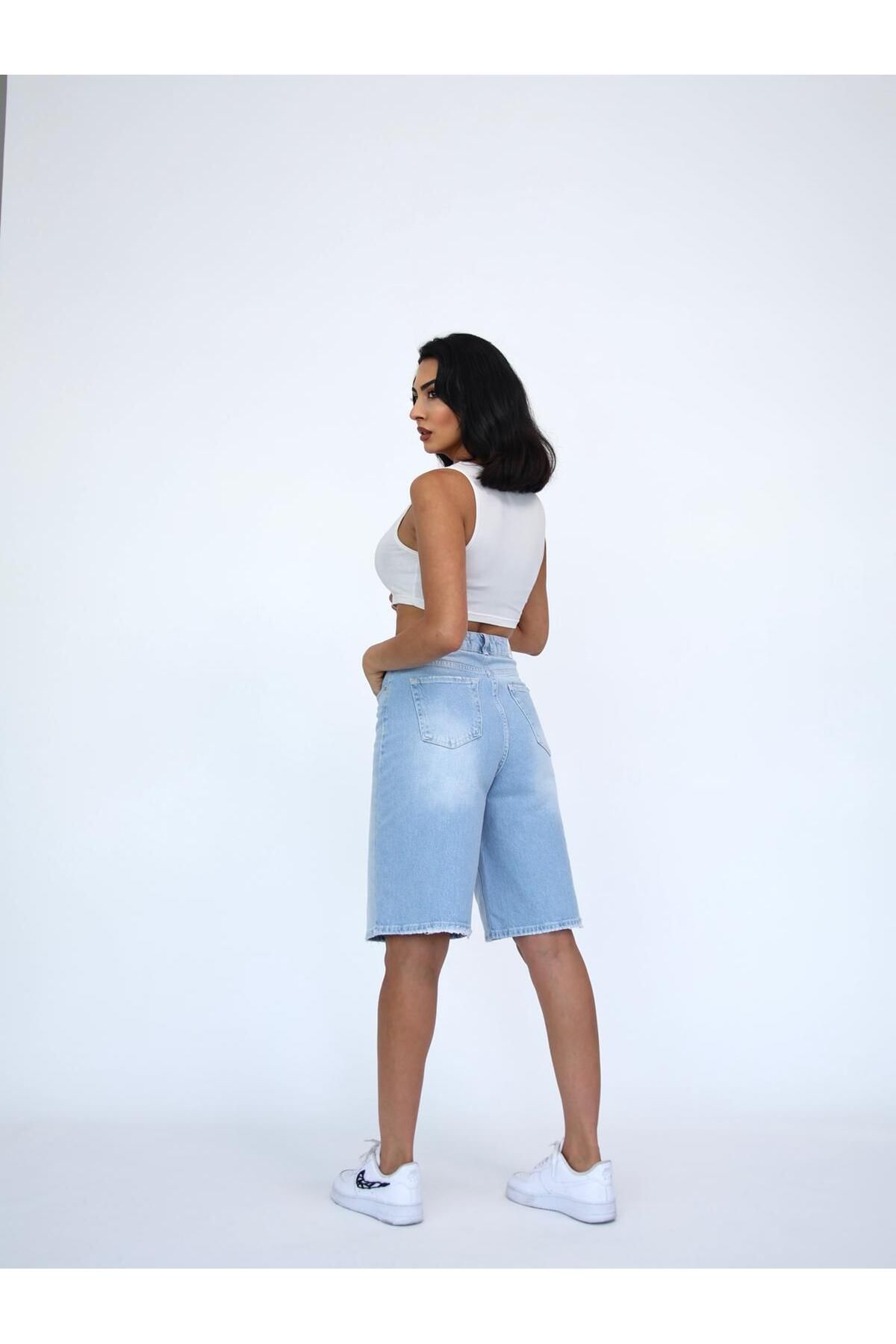 Zeo Basic-Pantaloni scurți de damă, lungime midi, albastru deschis, Lycra 7