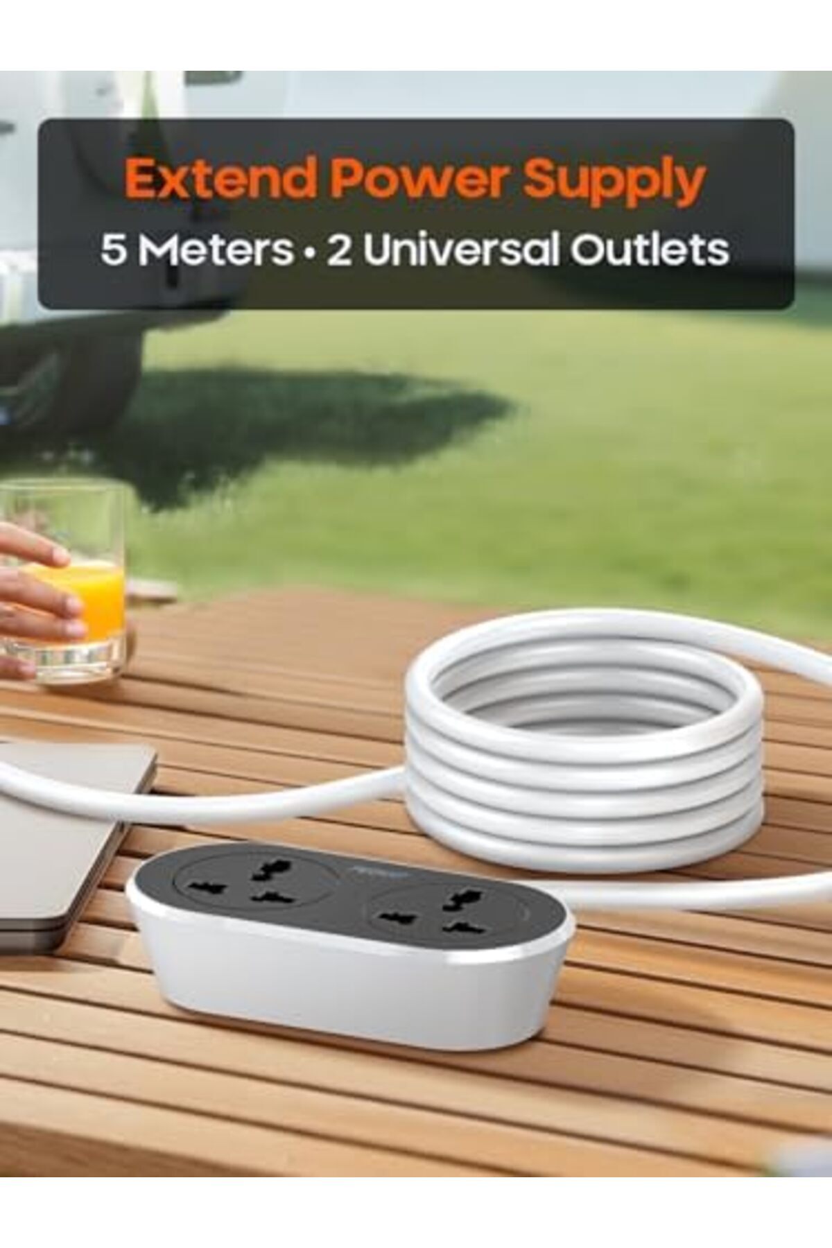 Generic-PEGANT 2 Way 5 Meters, 2 Universal Outlets Power Extension Cord 3
