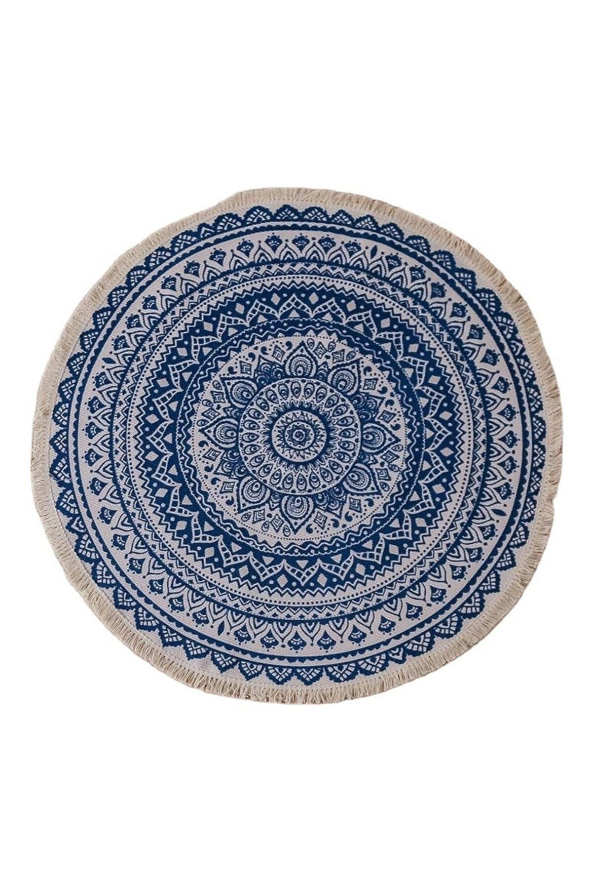 Blusmart-Covor Rotund Chindi, Bumbac, 90x90 Cm, Bleumarin 3