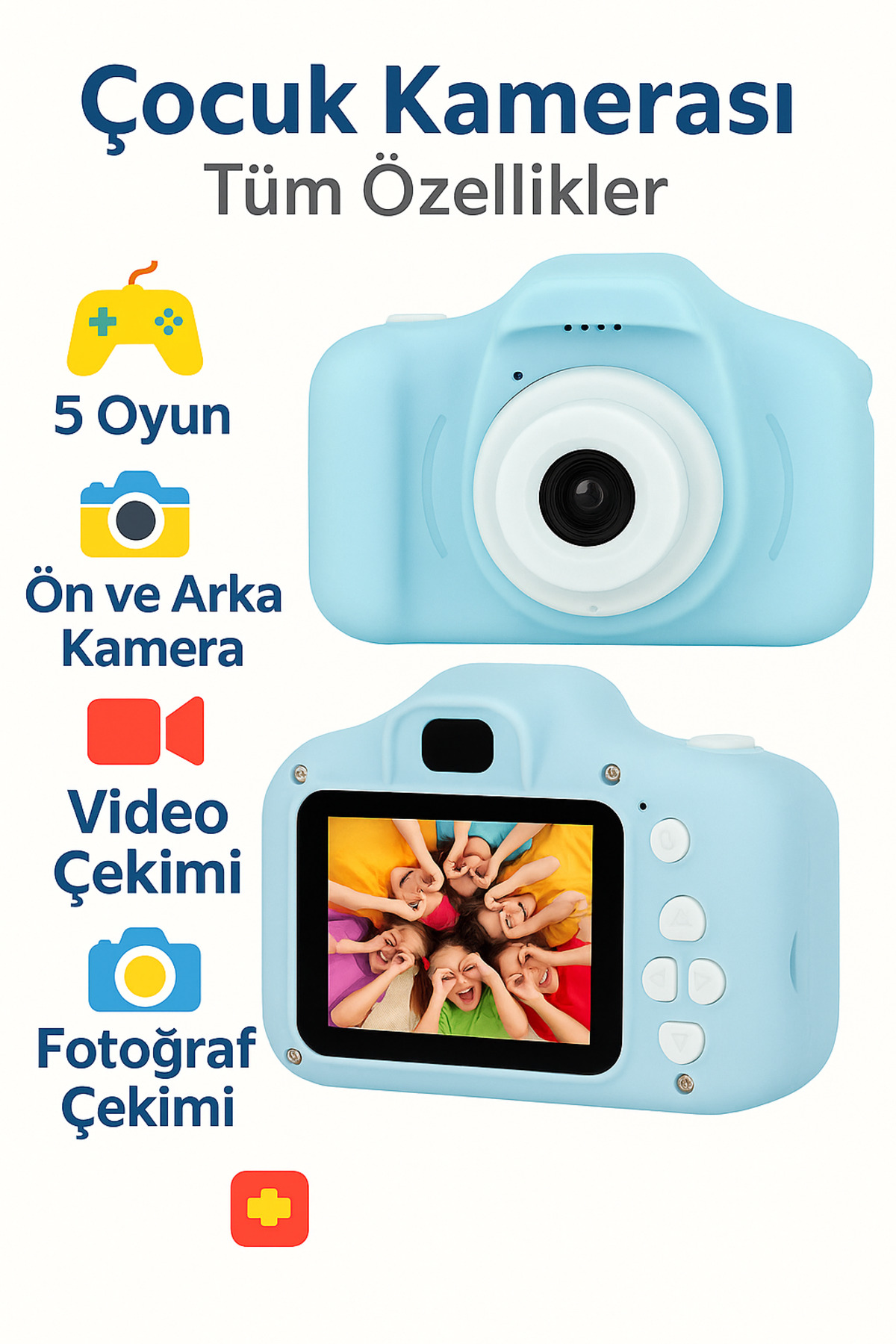 electroawm Çocuklar İçin Çift Kameralı Renkli Dijital Fotoğraf Makinesi – Video, Oyun ve Fotoğraf Özellikli