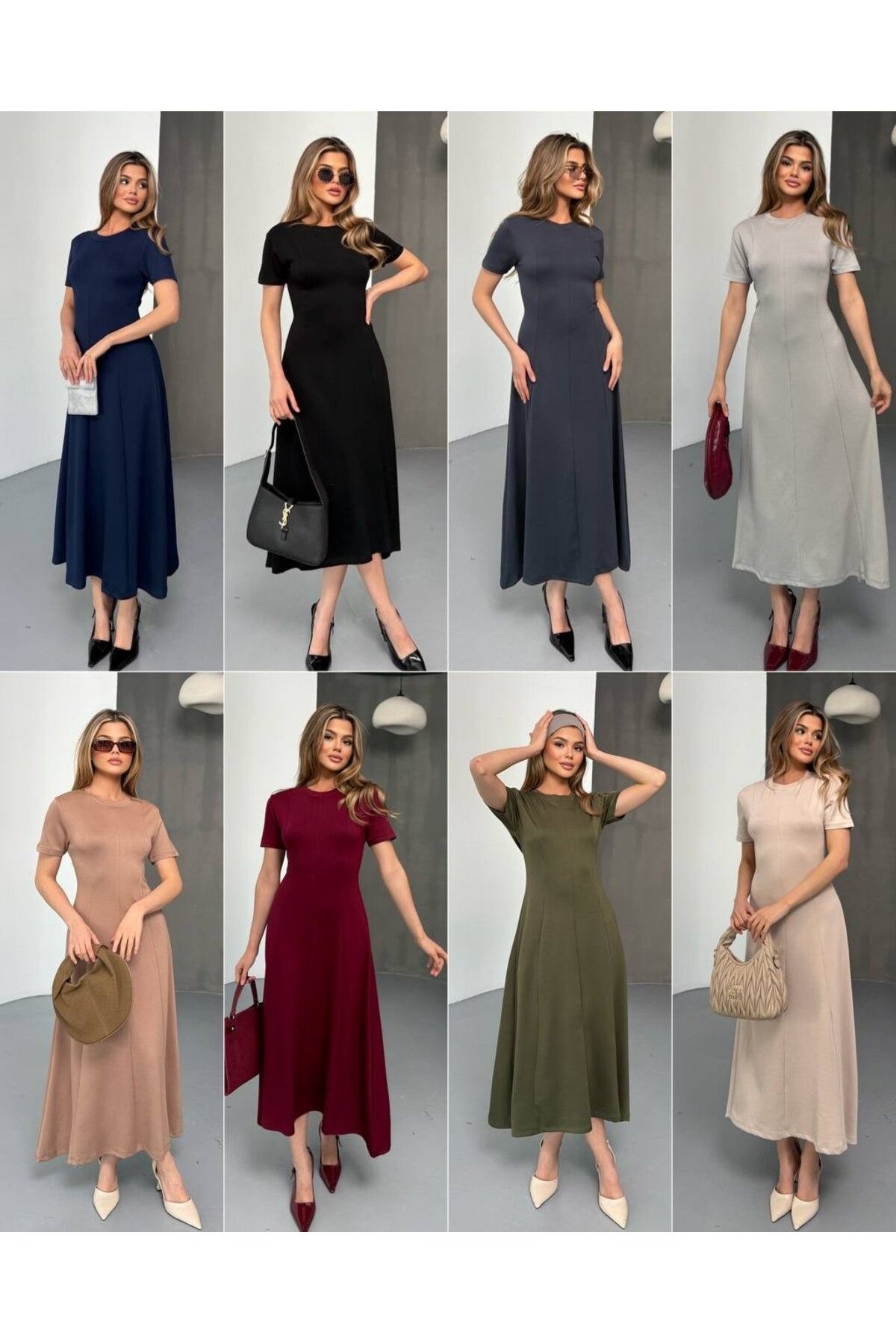 soBasic-Rochie modală cu mâneci scurte sub genunchi 2