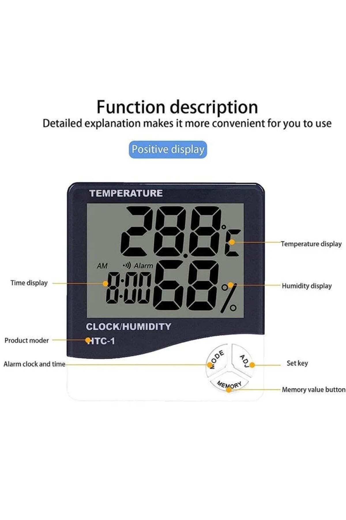 divendi-ro-Clock, Thermometer and Hygrometer HTC 1, 3 in 1, Temperature, Weather Station, Humidity, Alarm 10
