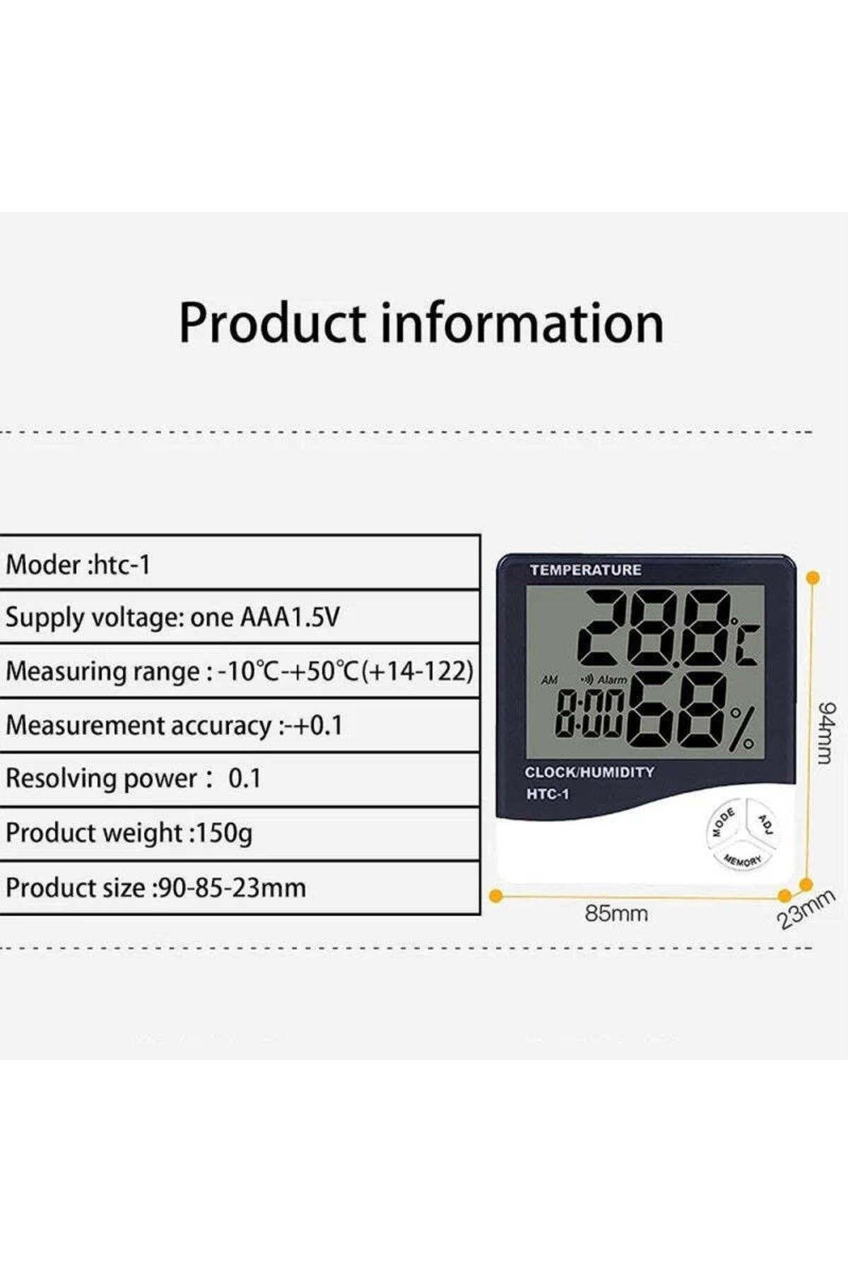 divendi-ro-Clock, Thermometer and Hygrometer HTC 1, 3 in 1, Temperature, Weather Station, Humidity, Alarm 11