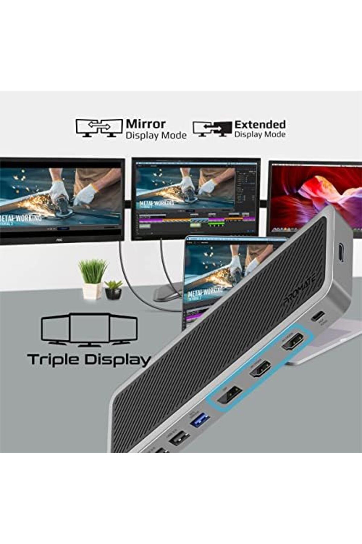 Promate-USB-C Hub, 13-in-1 Multi-Display Hub with Dual 4K HDMI, 4K DisplayPort, 1000Mbps LAN, 100W U 6