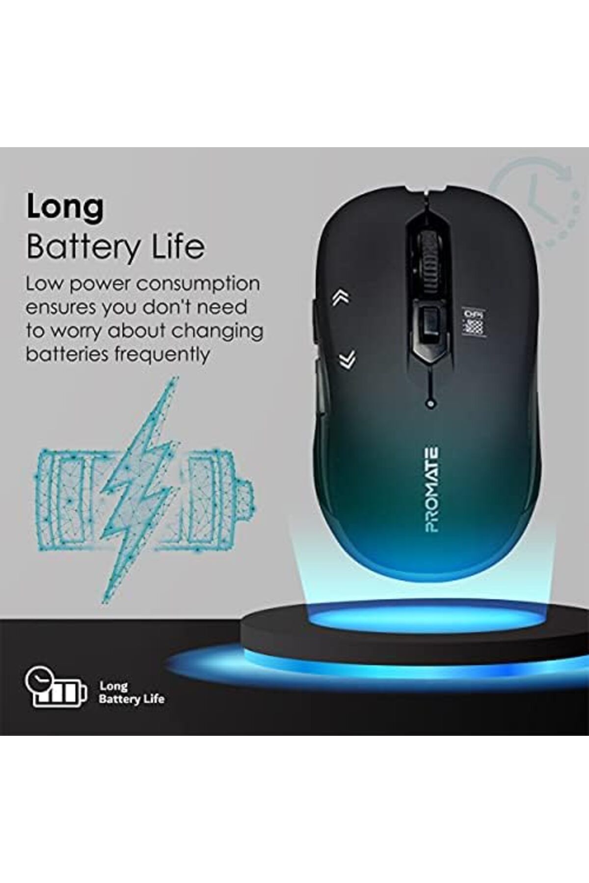 Promate-Promate 1600DPI Wireless Mouse, Ergonomic Symmetric 2.4GHz Cordless Optical Mouse with Nano Receiver 6