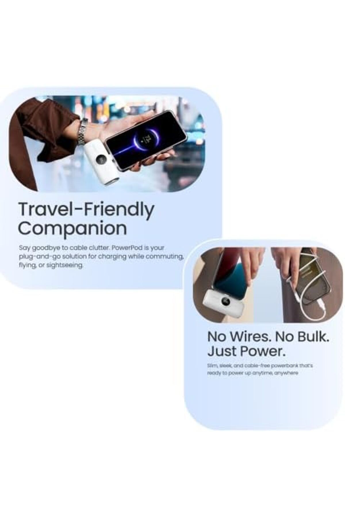 Faster-S5K PowerPod Mini Power Bank 5000mAh - 20W Fast Charging, LED Display, USB-C, Built-in iPhone 6