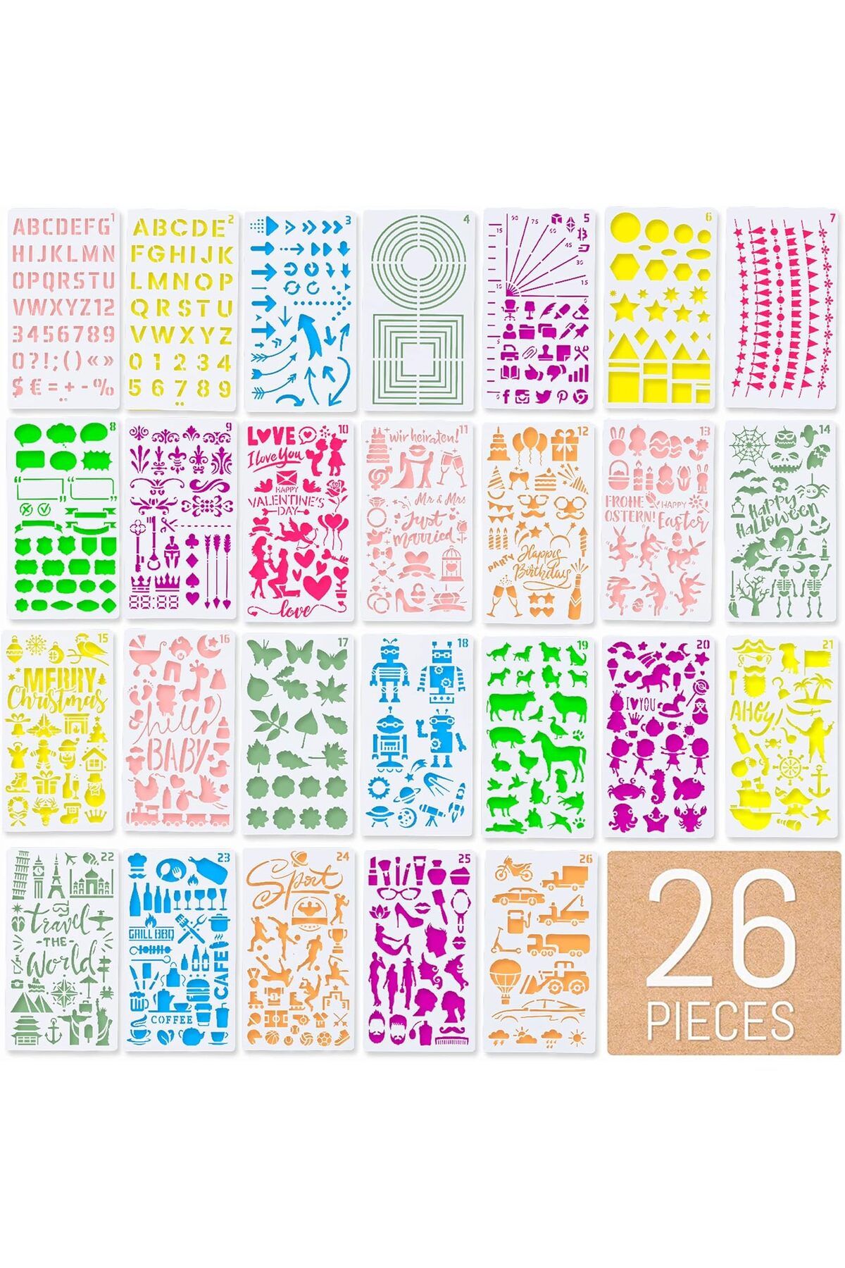 intrend Set De 26 De Șabloane De Scris, Litere Și Cifre, Diferite Stiluri Și Fonturi Pentru Pictură, Multicolore - One Size