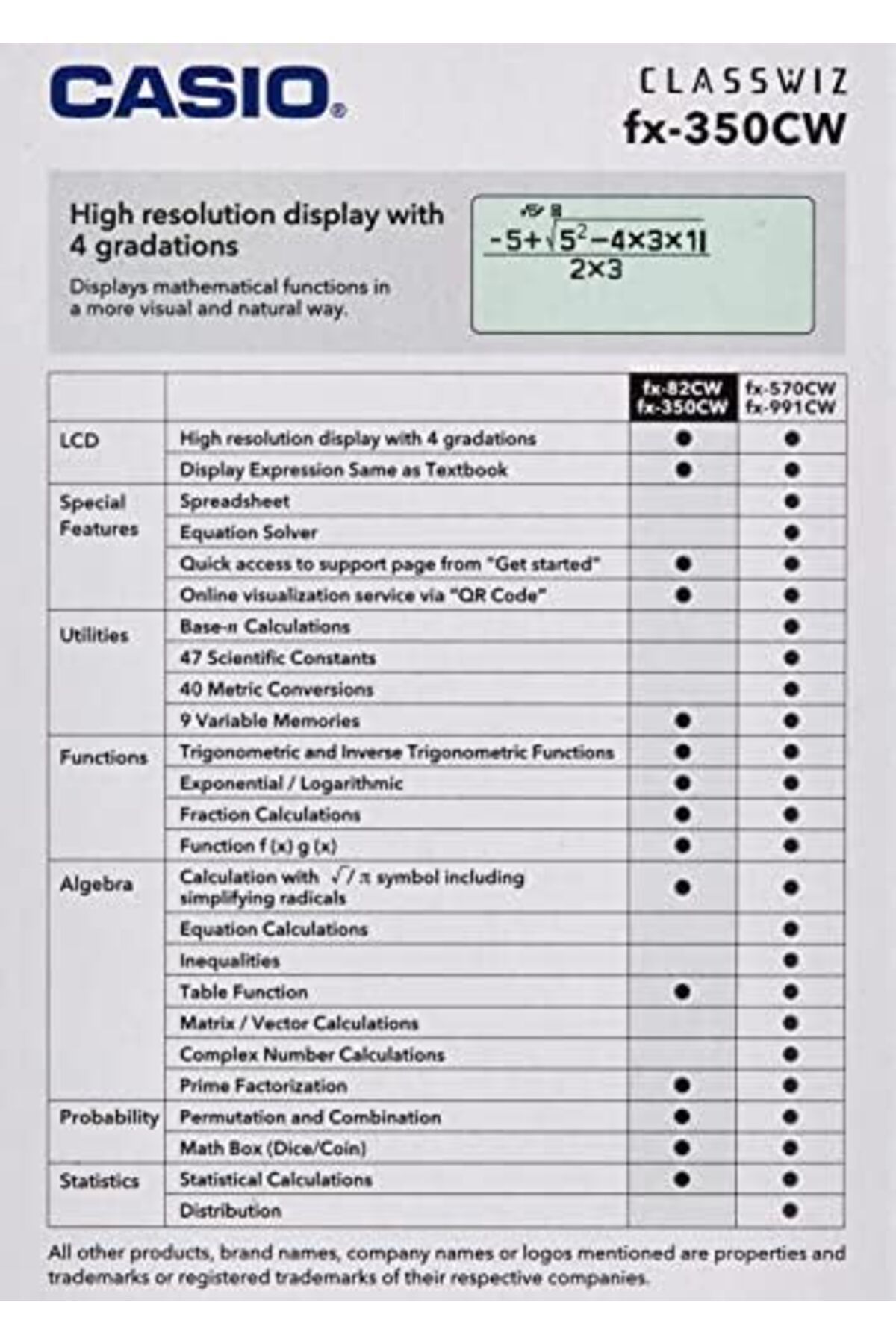 Casio-ClassWiz Standard Scientific Calculators FX-350CW-W-DT 8