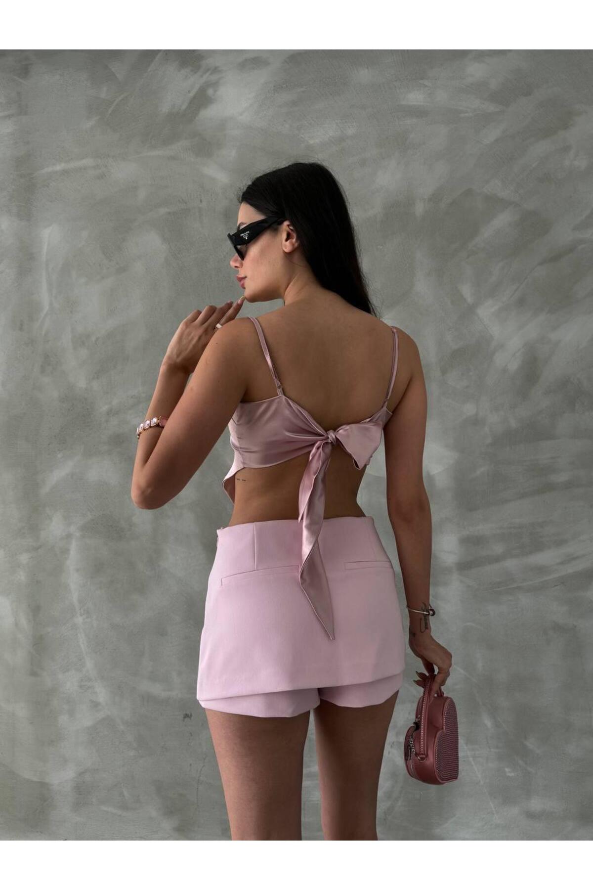 QBZ  ASKILI SIRTTAN BAĞLAMALI SATEN BLUZ - Görsel 2