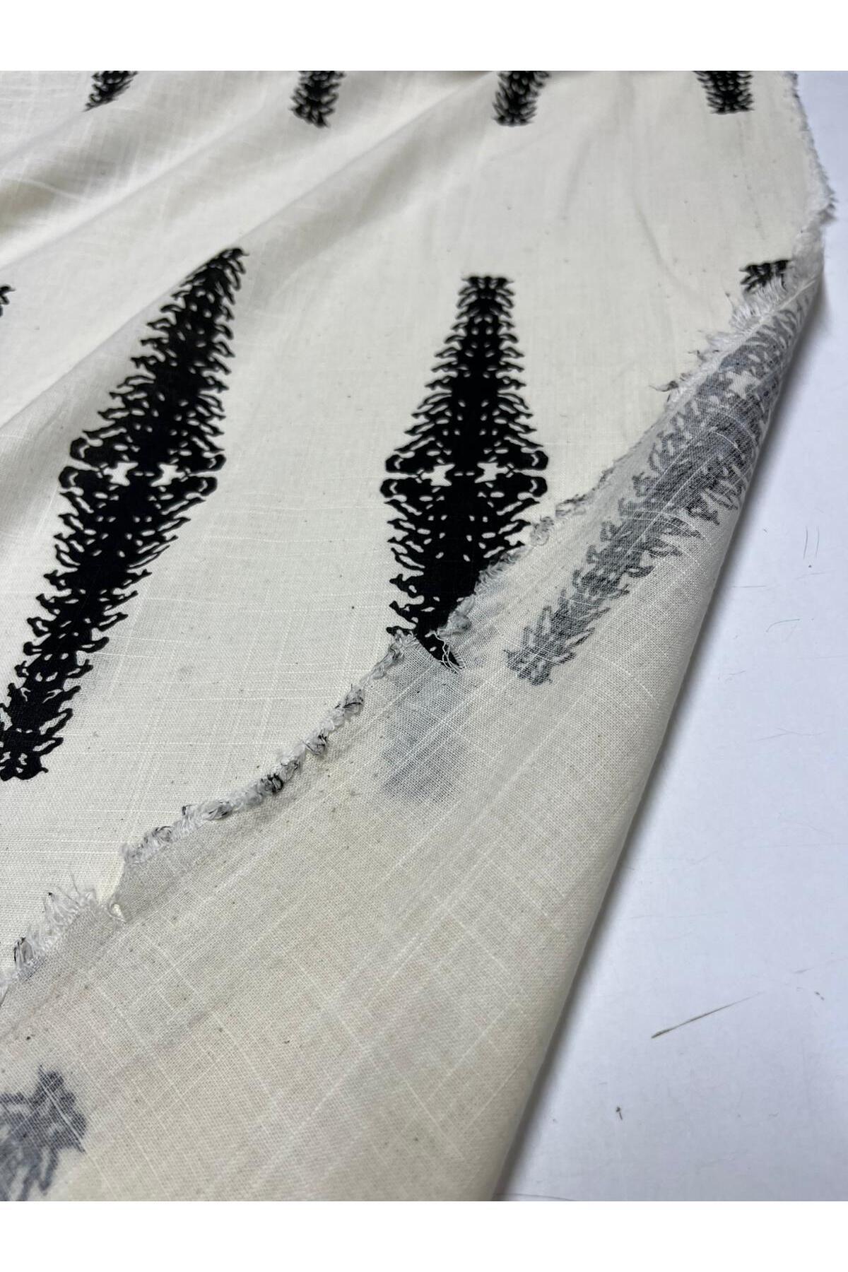 Kumaş sever-Cream Color Base Ethnic Patterned Raw Linen Fabric by the Meter 2