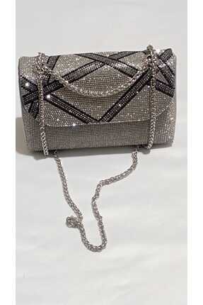 Şarra Gossi Gümüş Spor Abiye Çanta Gümüş Taşlı Gece Çantası Yıldızlı Gece Sil...
