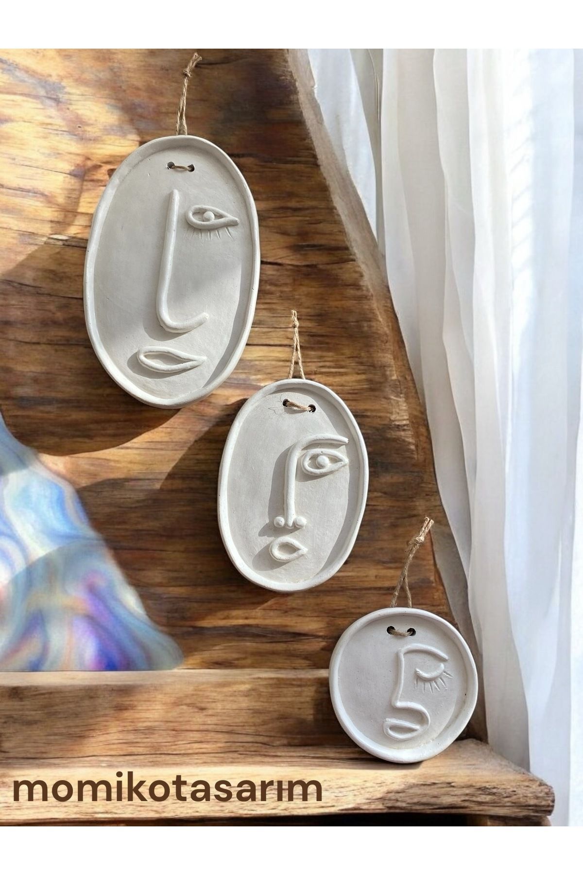 Abstract Face 3-Piece Concrete Wall Ornament