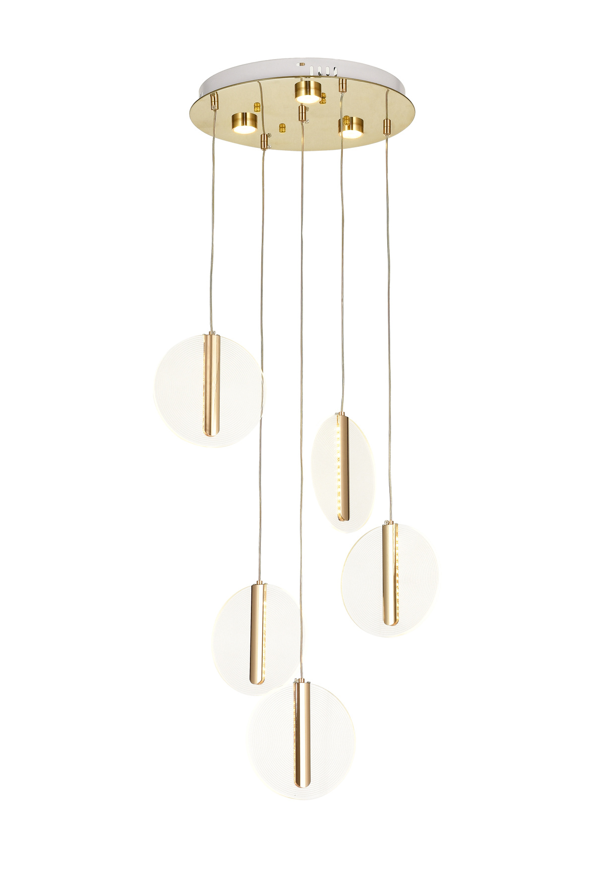 Lovena5-Piece Led Dimmable Led Modern Luxury Pendant Chandelier (3 Colors Led; Yellow-White-Daylight) - GOLD