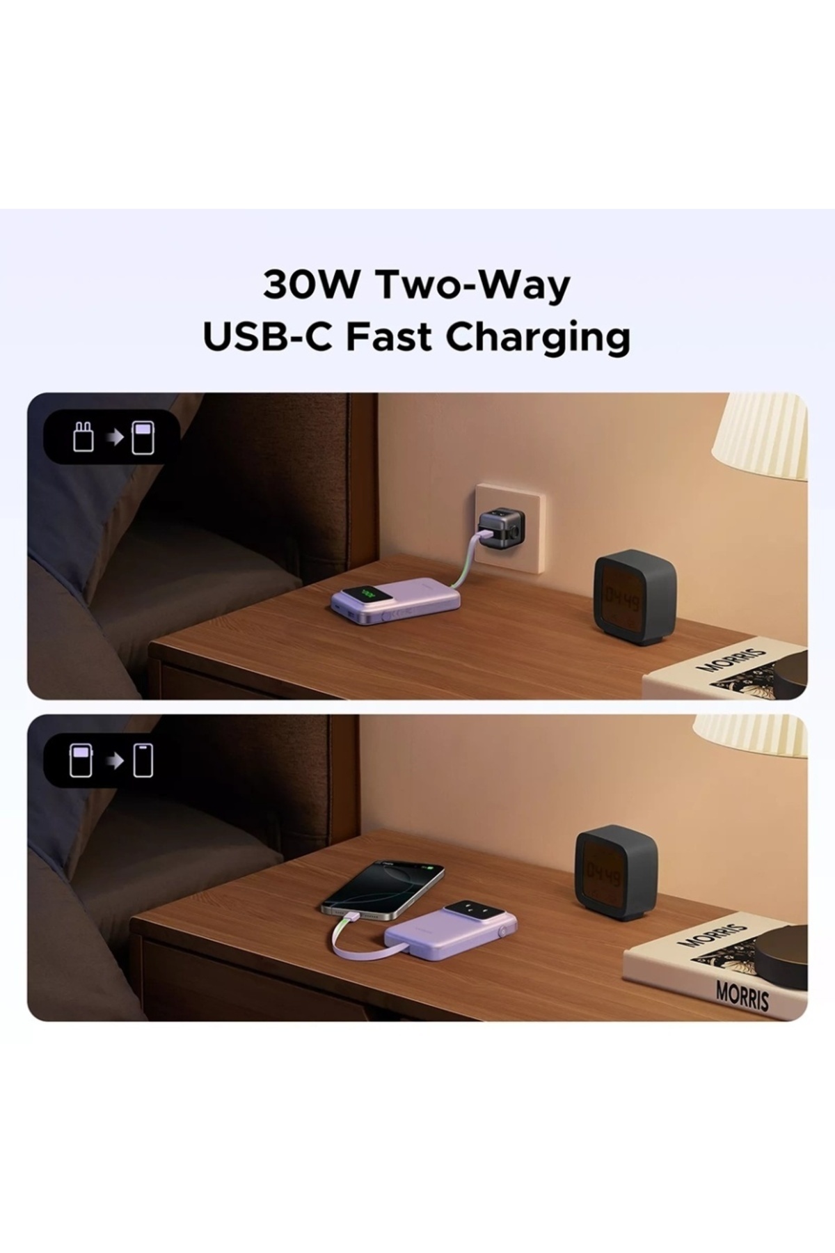 Ugreen-Baterie externă USB, cablu Type-C, 10.000 mAh, 30 W, baterie externă PB511, violet 6
