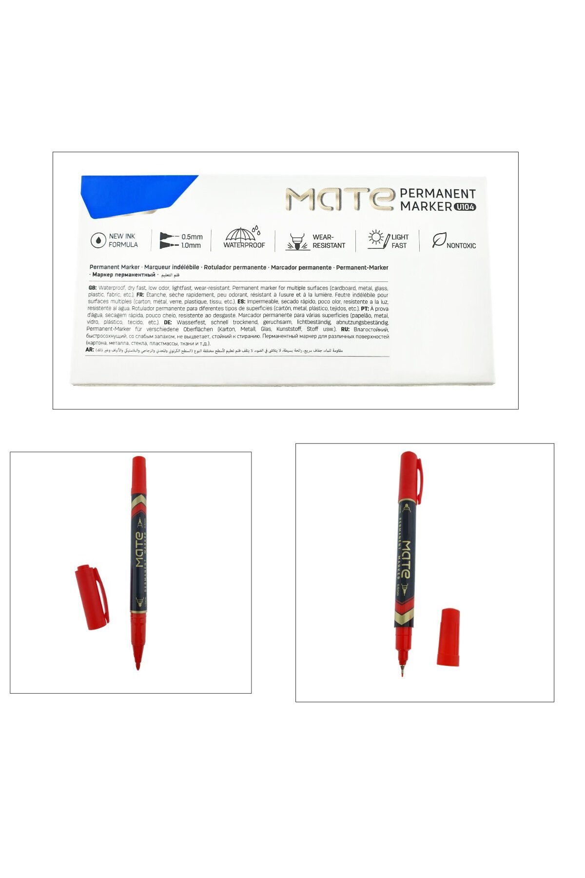 OEM-Red permanent marker with 2 tips, 0.5mm and 1mm, for various surfaces 4