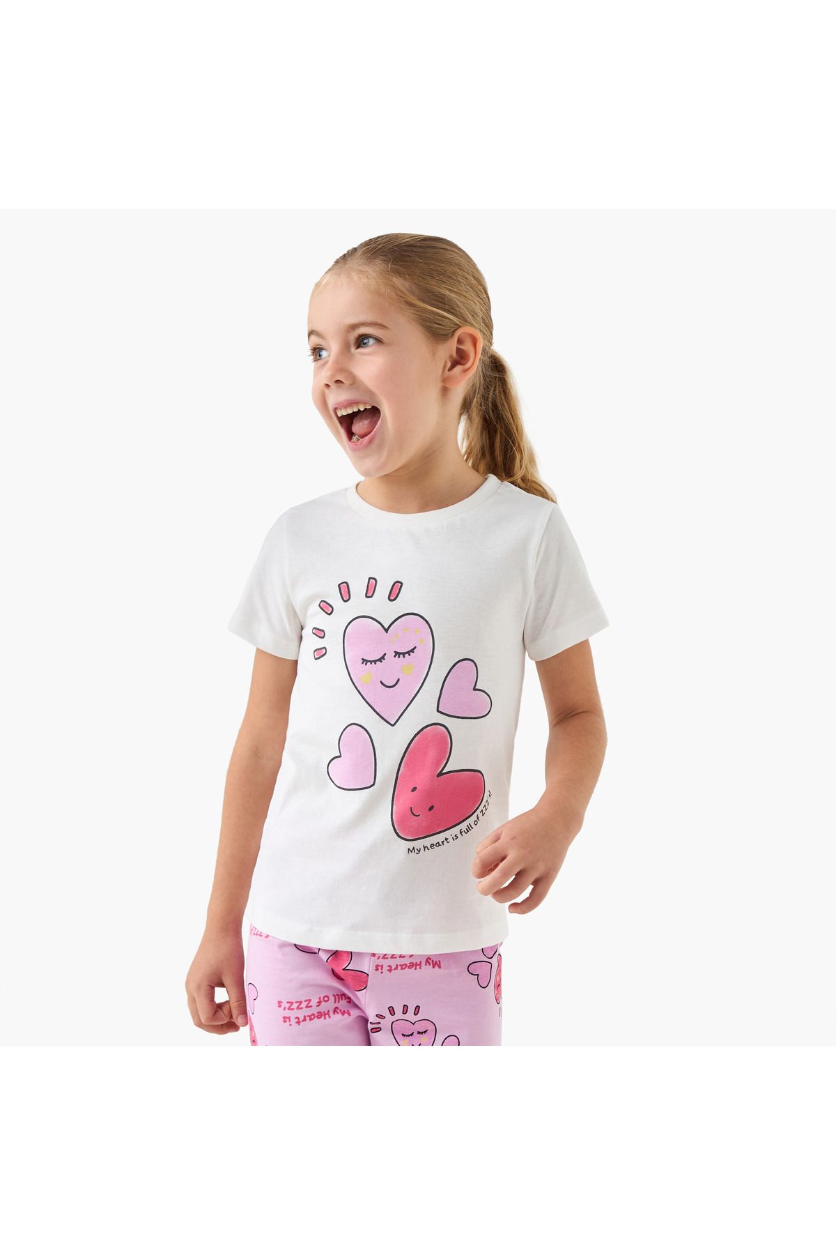 Juniors-Heart Print T-shirt And Pyjama Set 3