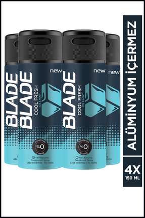 Blade Cool Fresh Erkek Alüminyumsuz Deodorant 4x150 Ml Hızlı Kurur,Leke Bırakmaz