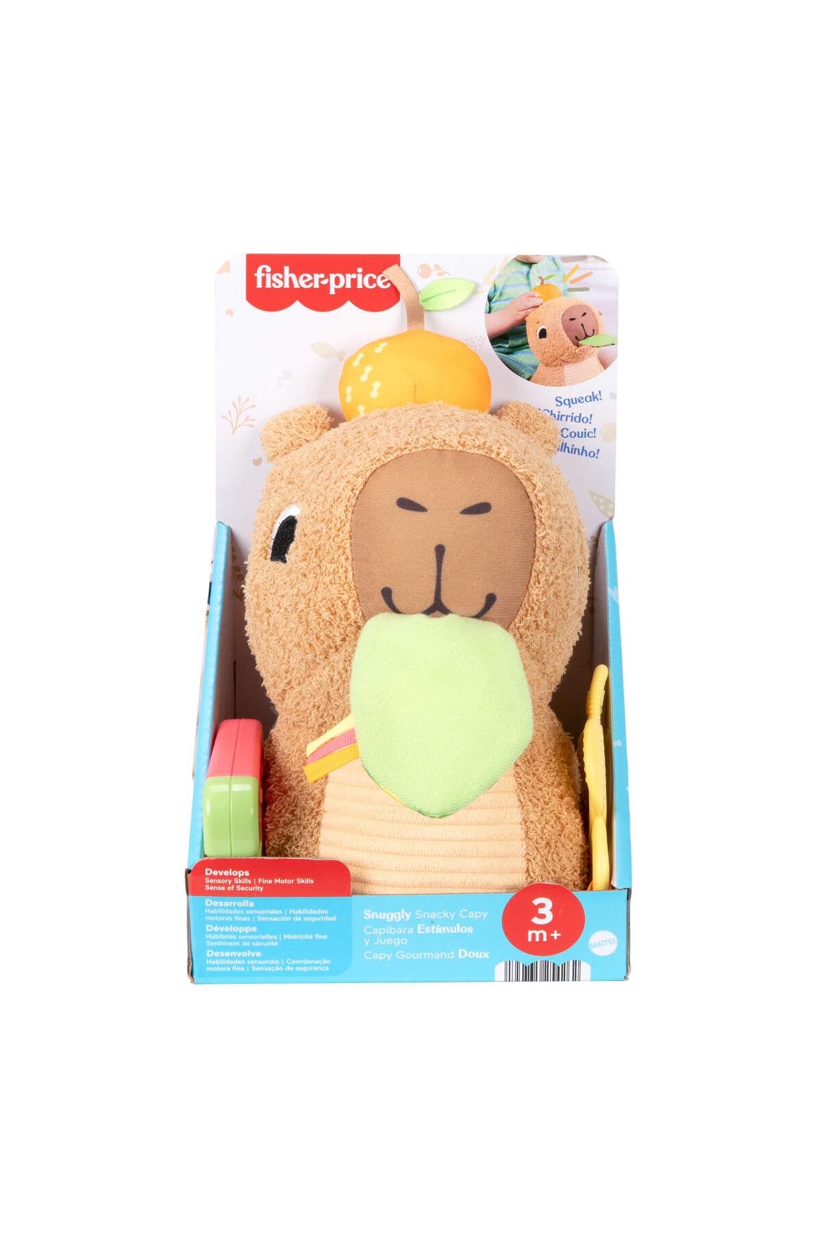 Fisher-Price ® اسباب‌بازی پولیشی نوزاد با دندان‌گیر نرم کاپی‌بارا، جغجغه برای نوزادان Hyr54