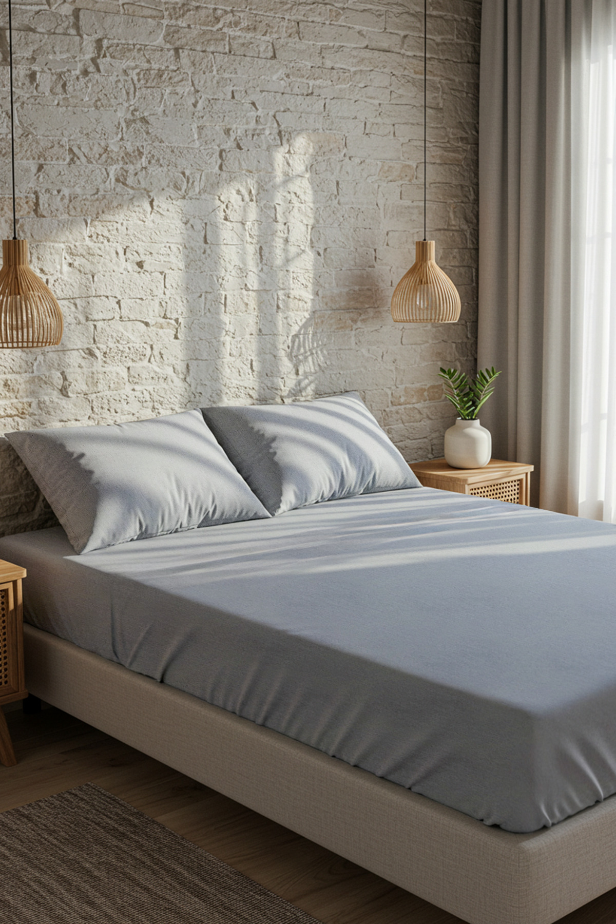 TRENDYOLMİLLA HOME Graues, doppelt elastisches, garngefärbtes Bettlaken 180 x...