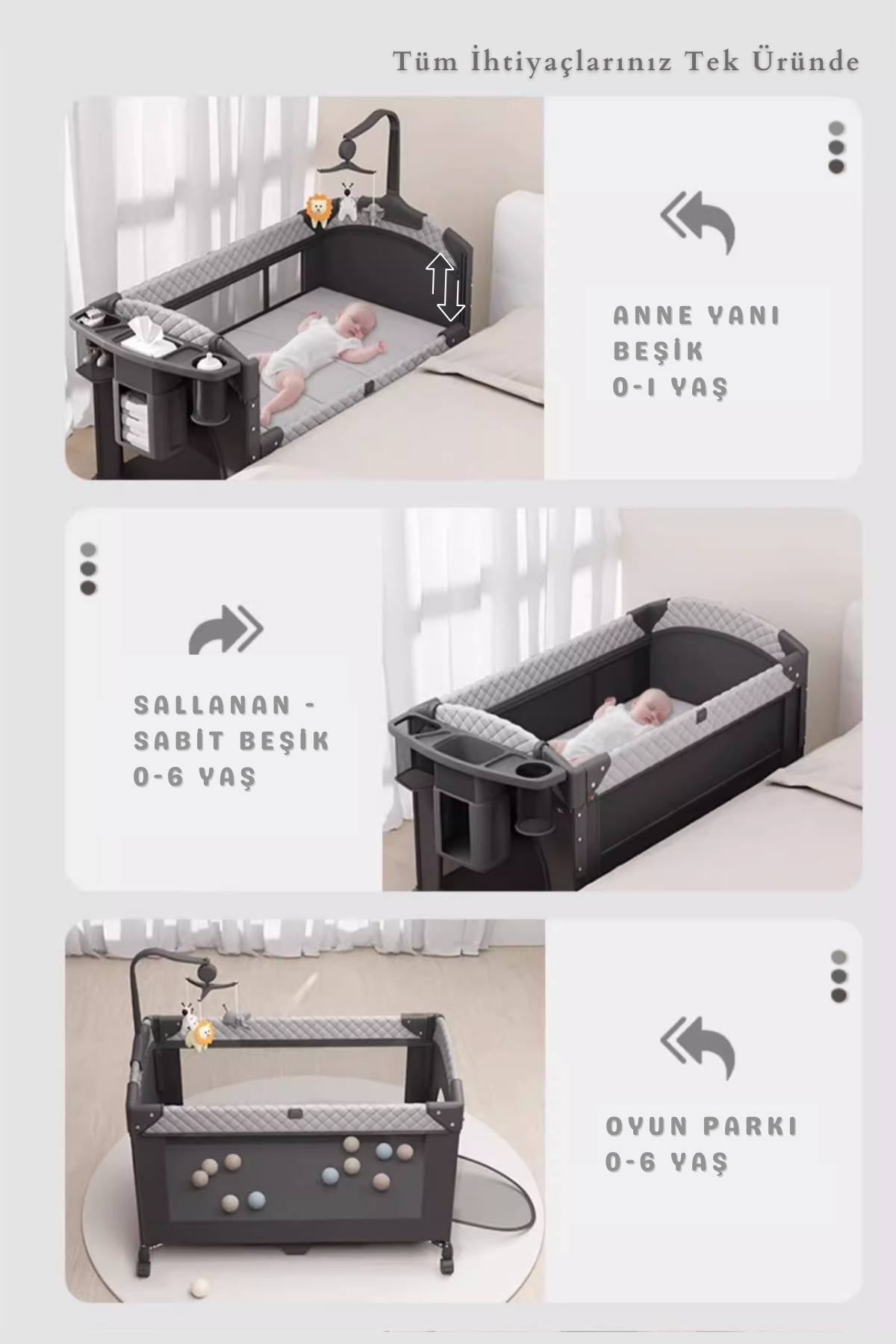 Kiwi Wild 3in1 Anne Yanı Park Yatak Katlanır Beşik, Tekerlekli, Yan Açılır fotoğrafı 3 (önizleme)