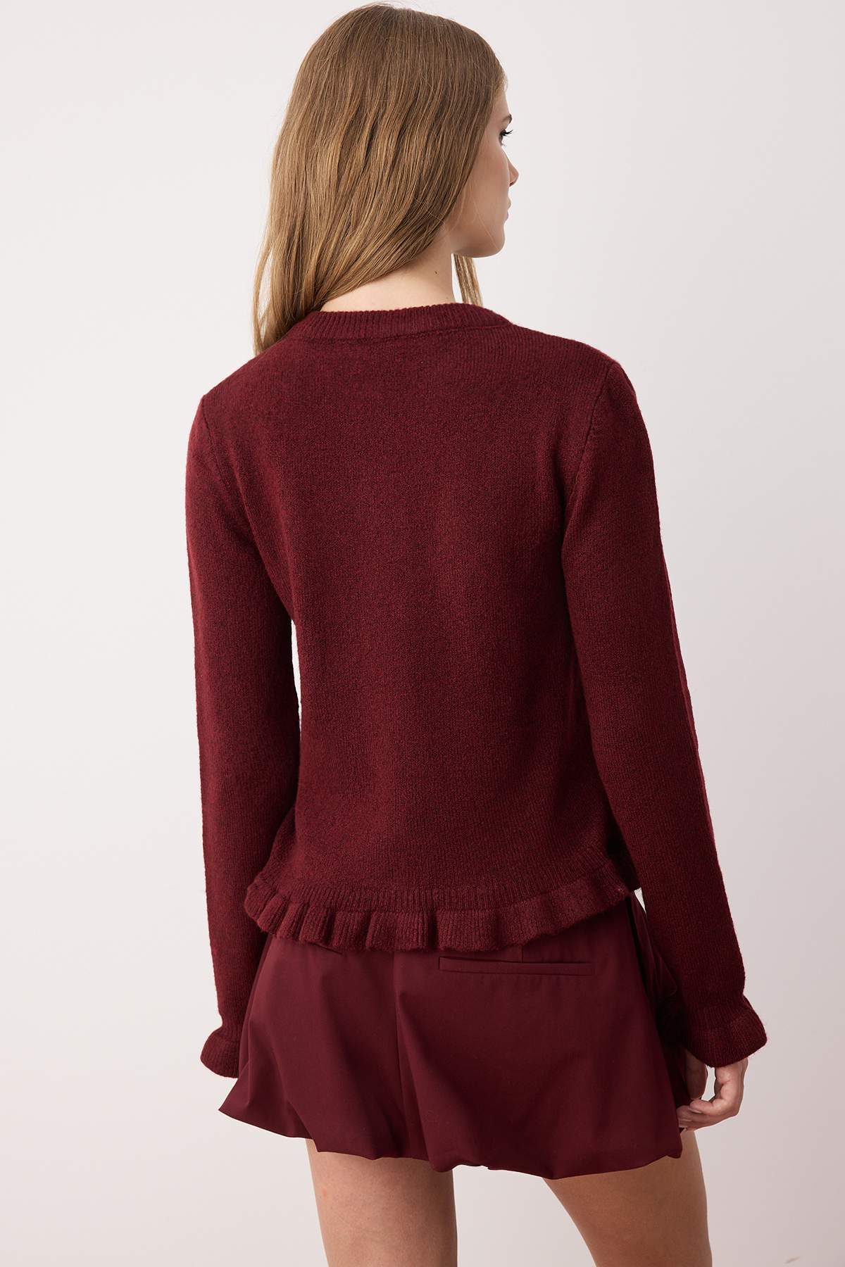 Trendyolmilla  Bordo Düğme Detaylı Yumuşak Dokulu Triko Hırka TWOAW26HI00038 - Görsel 5