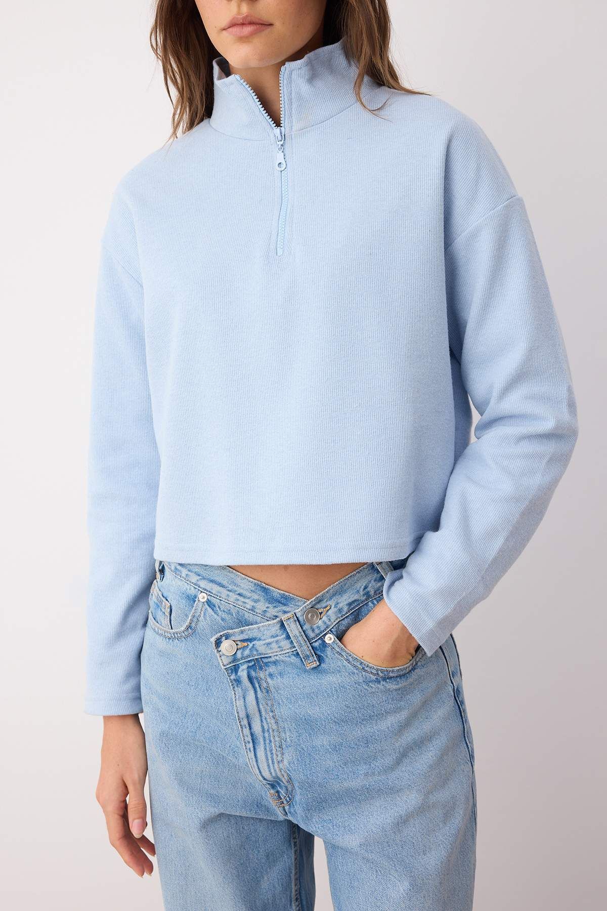 Trendyol Collection-Blue Thessaloniki/плетен суичър с яка с цип и стандартна кройка TWOAW22SW0732 3