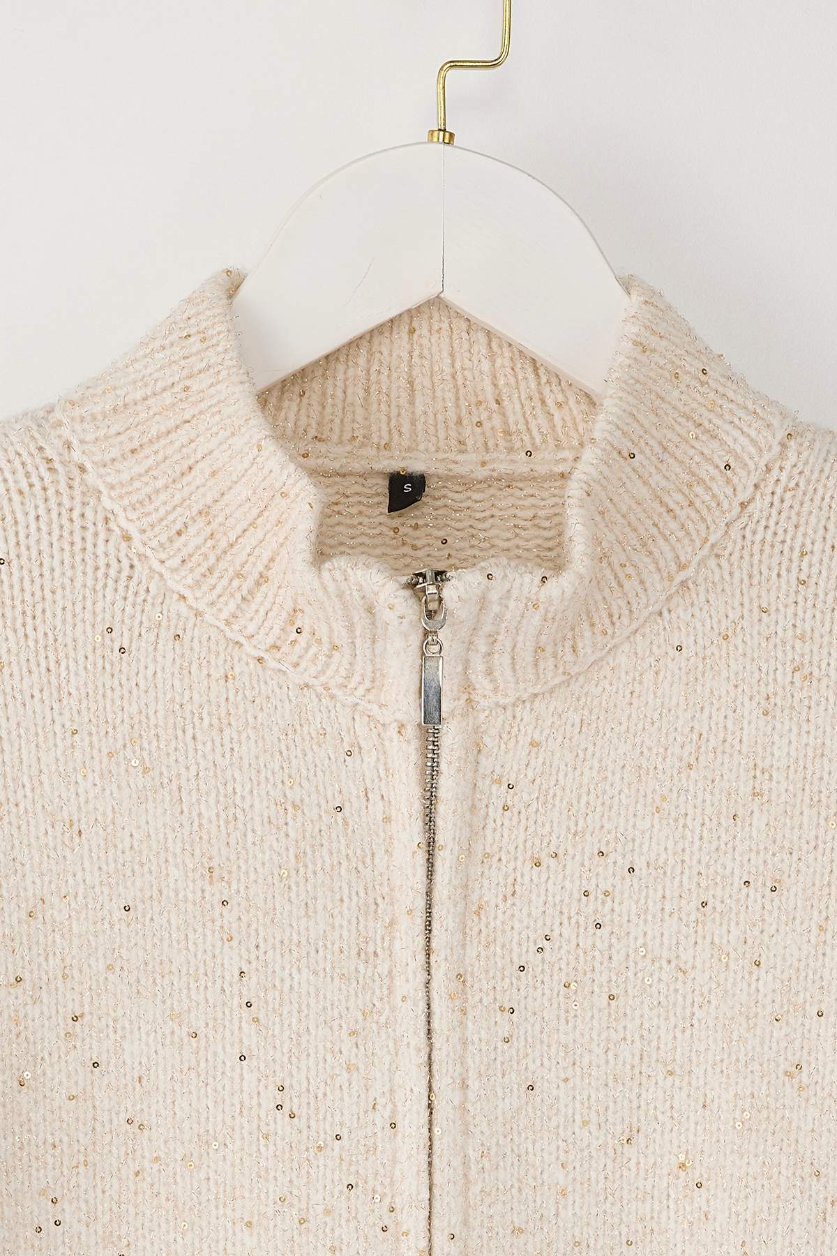 Trendyolmilla  Taş Fermuarlı Dik Yaka Yumuşak Dokulu Vizon Payetli Triko Hırka TWOAW26HI00053 - Görsel 8