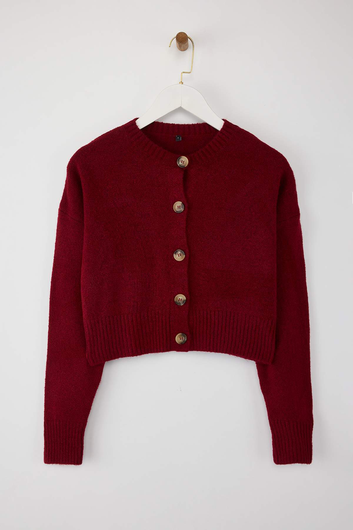 Trendyolmilla  Bordo Crop Yumuşak Dokulu Düğmeli Triko Hırka TWOAW24HI00198 - Görsel 7