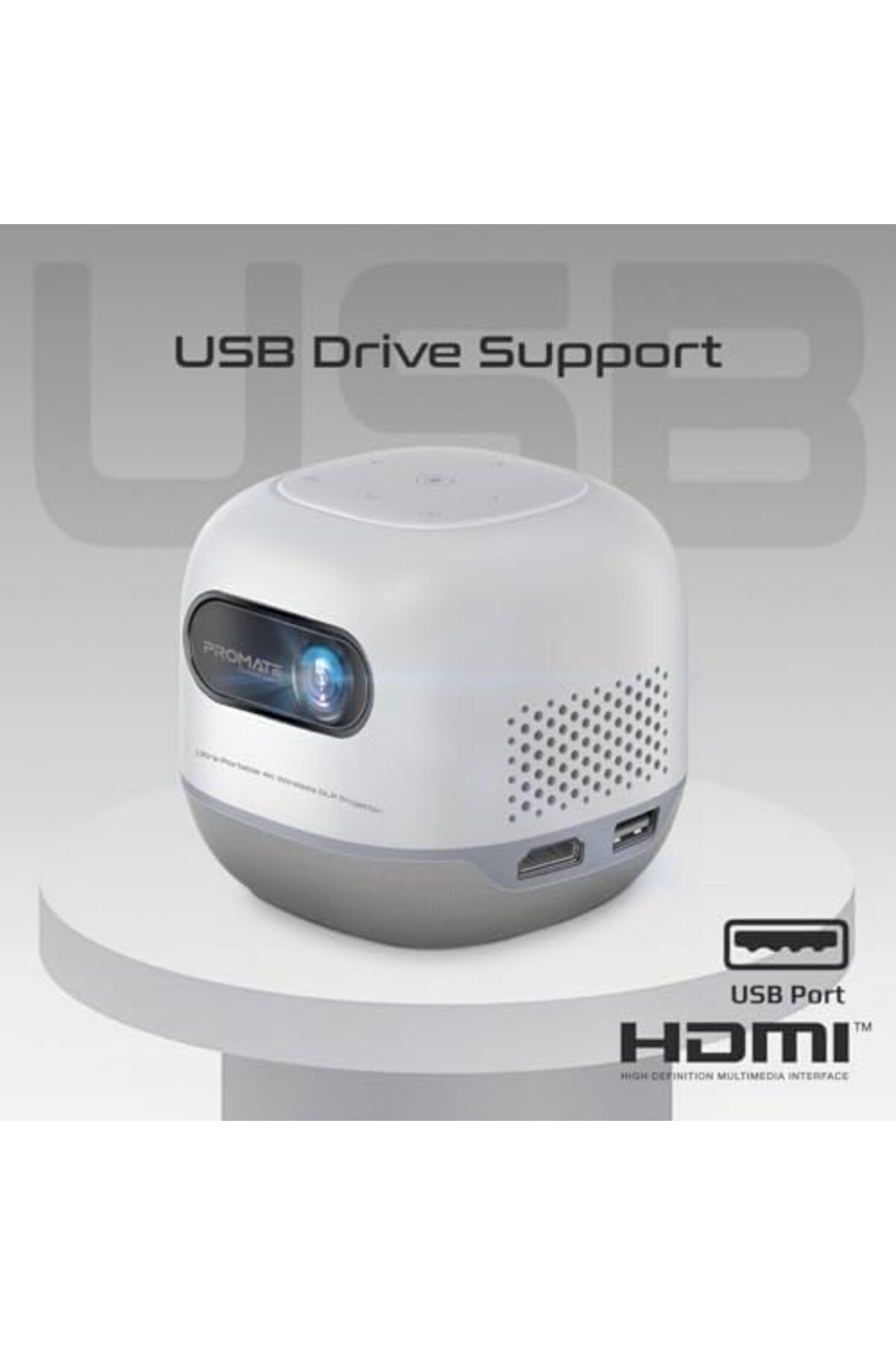 Promate-Portable Projector with HD Resolution, 4K Support, Wireless Screen Sharing, Built-In Speaker 6