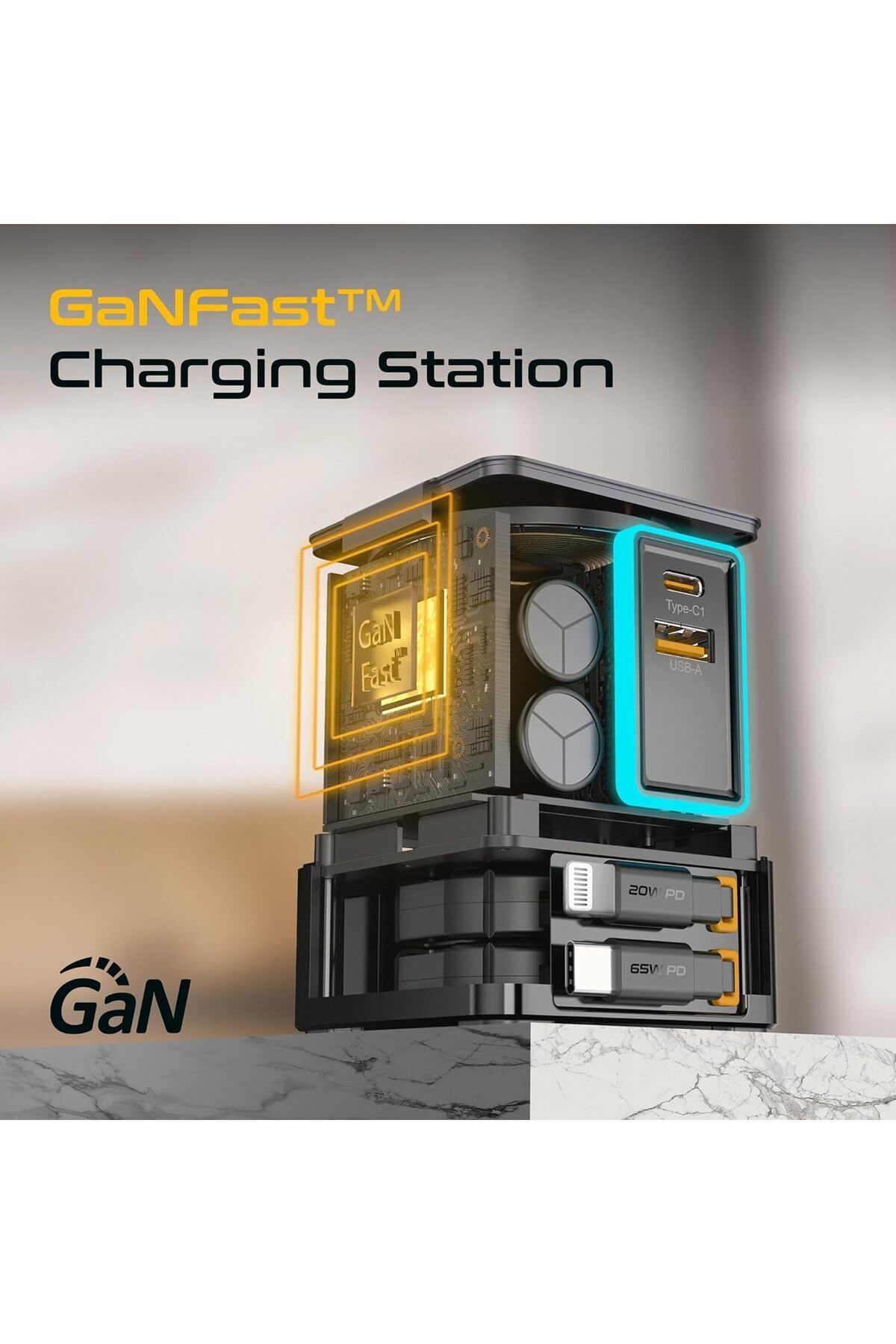 Promate-6-in-1 GaNFast Charging Station With 105W Total Output, 15W MagSafe Wireless Charger, 65W Re 5